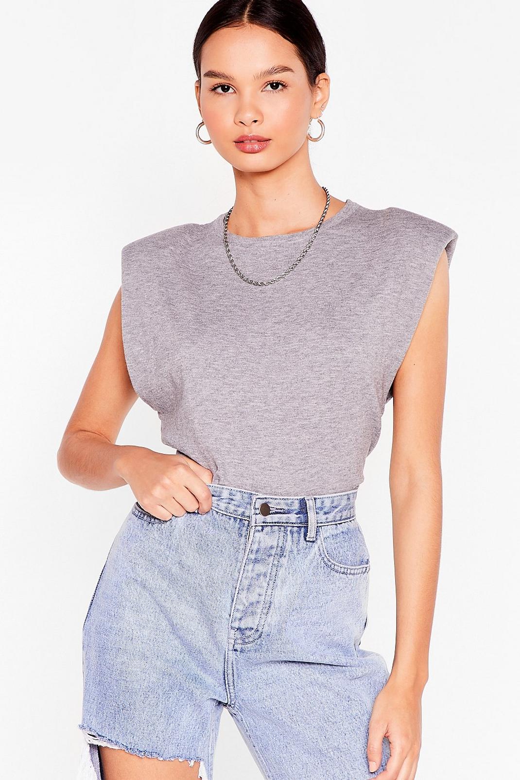 Grey Shoulder Pad Knitted Sleeveless Tank image number 1