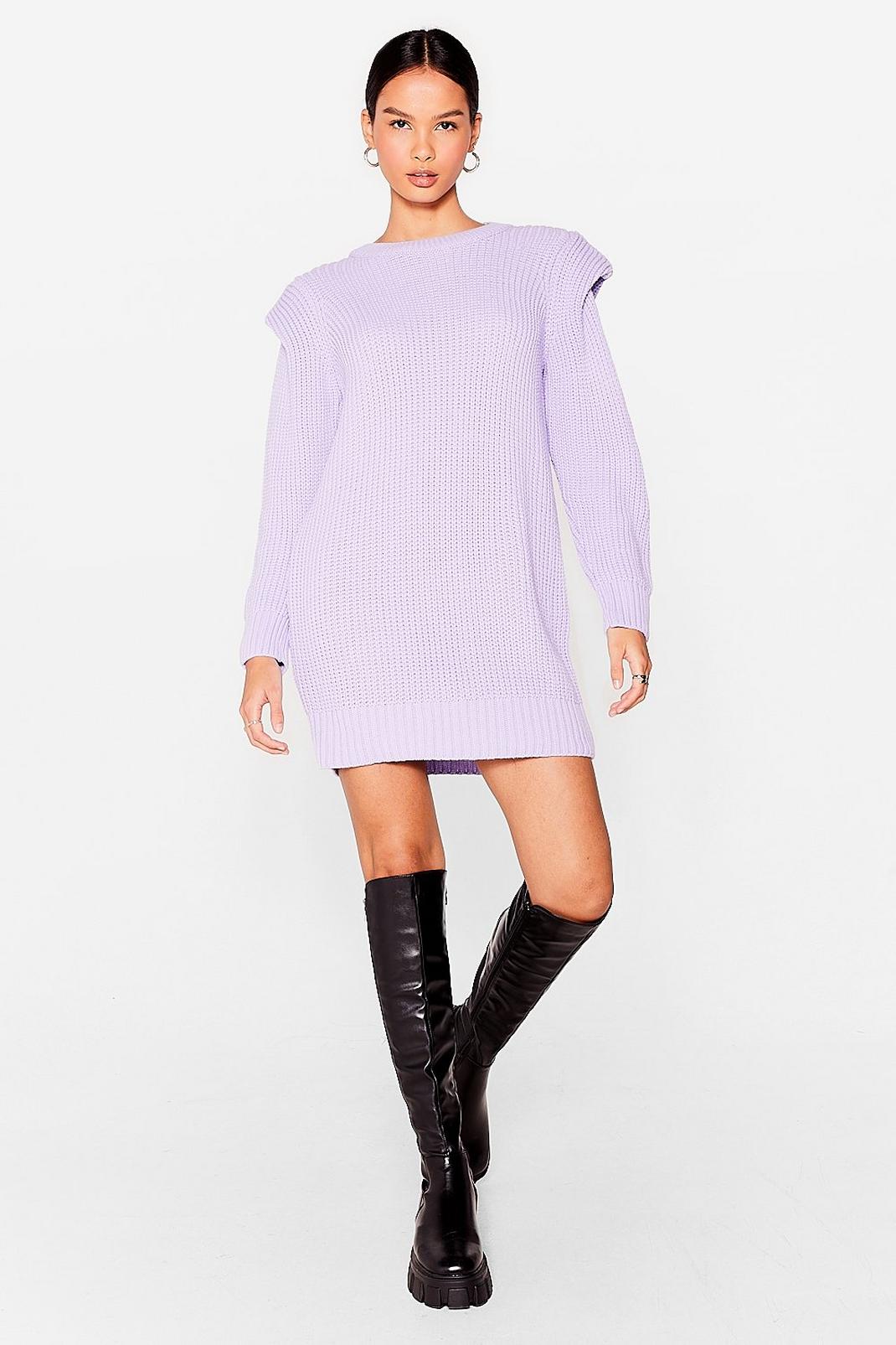 Lilac Let Knit Happen Shoulder Pad Jumper Dress image number 1