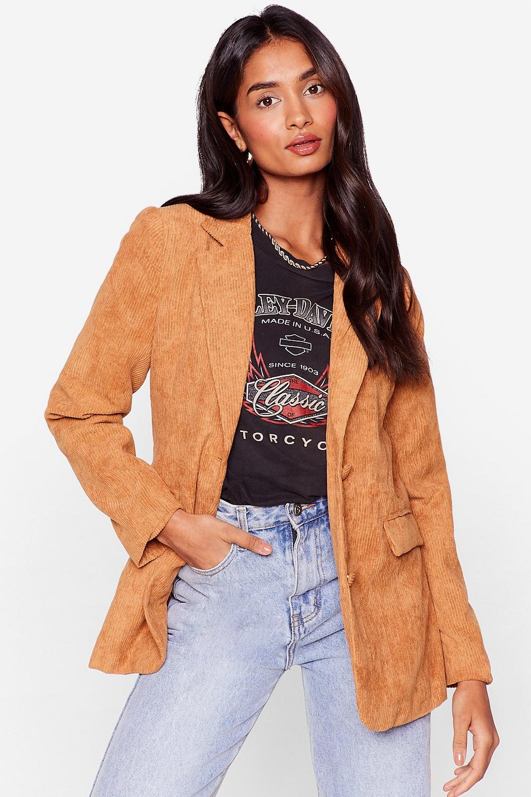 Tan Relaxed Corduroy Blazer image number 1
