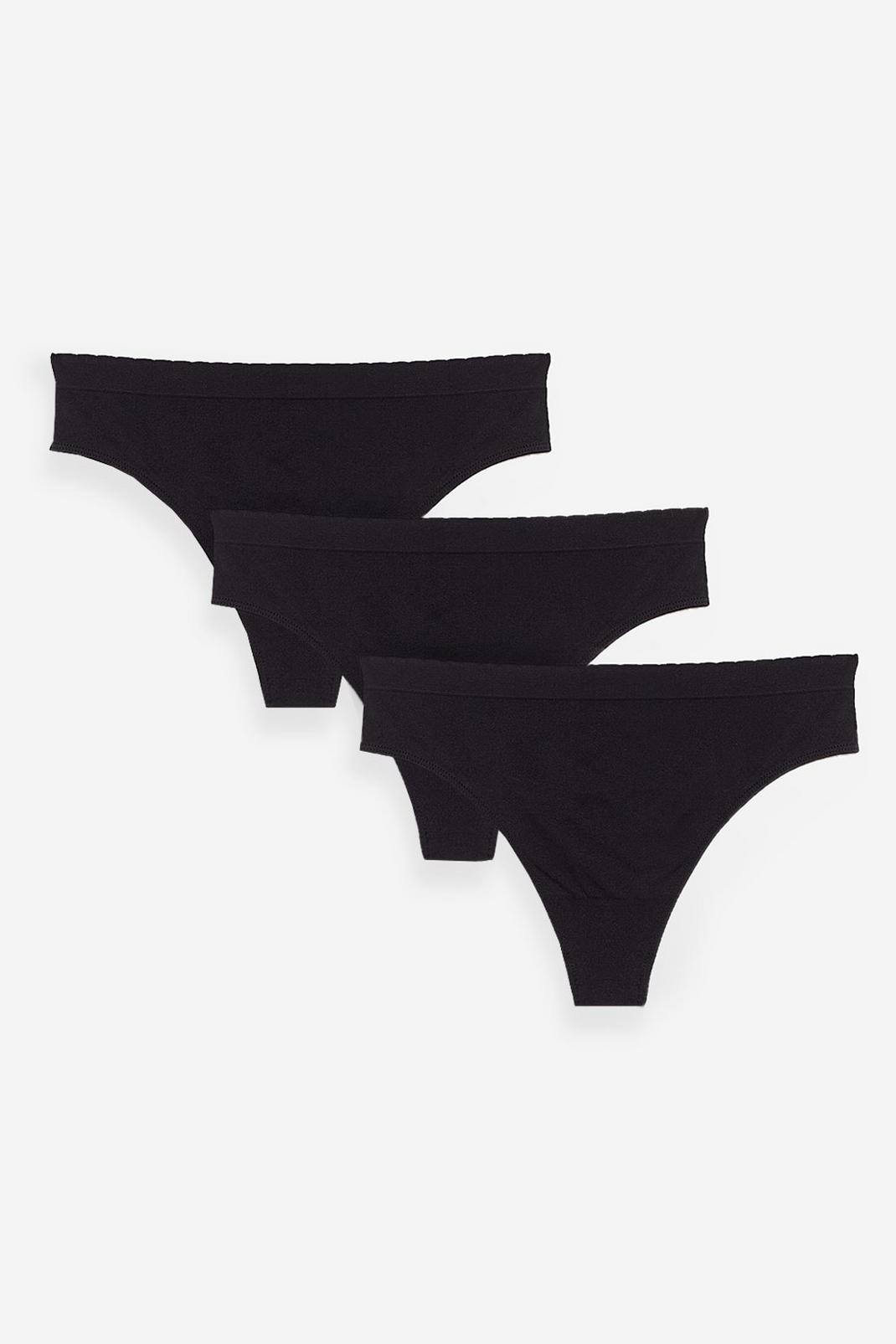 Black A Lil Seamless Conversation 3-Pc Thong Set image number 1