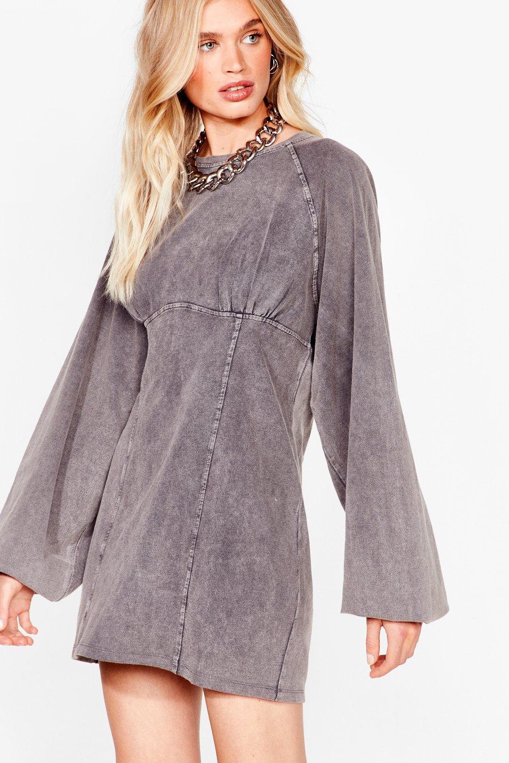 Oversized Acid Wash Sweatshirt Dress