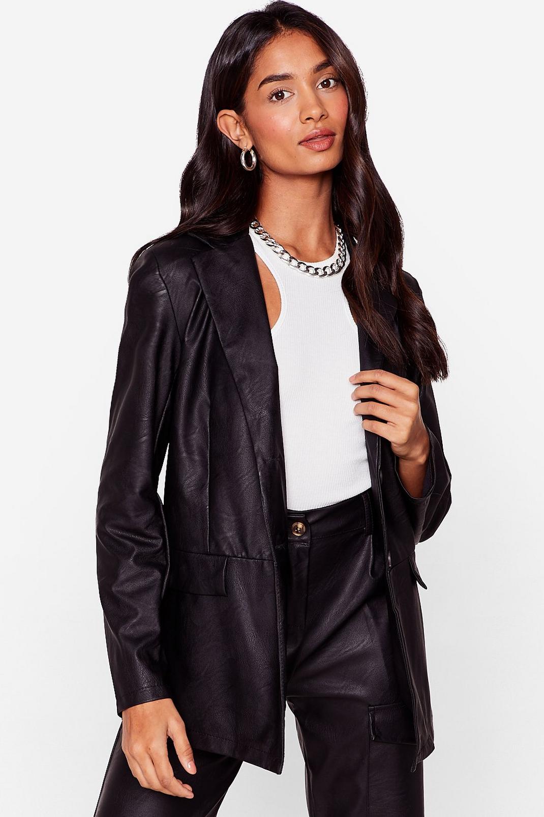 Black Takin' Care of Business Faux Leather Relaxed Blazer image number 1