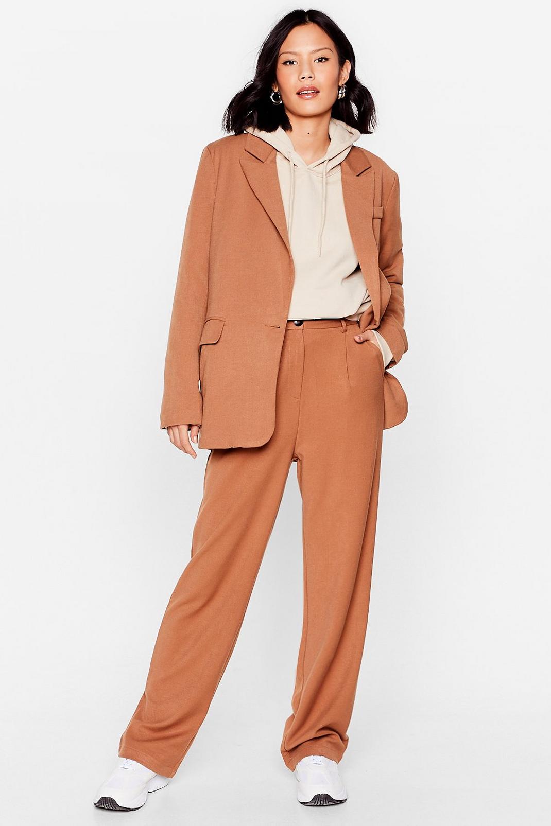 Camel Meeting in Progress Tailored Wide-Leg Pants image number 1