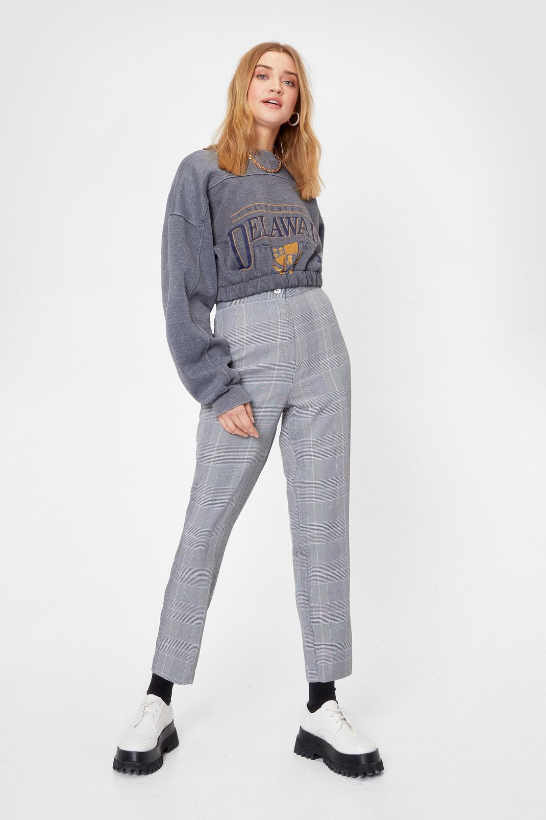 Grey Houndstooth High Waisted Tapered Pants image number 1