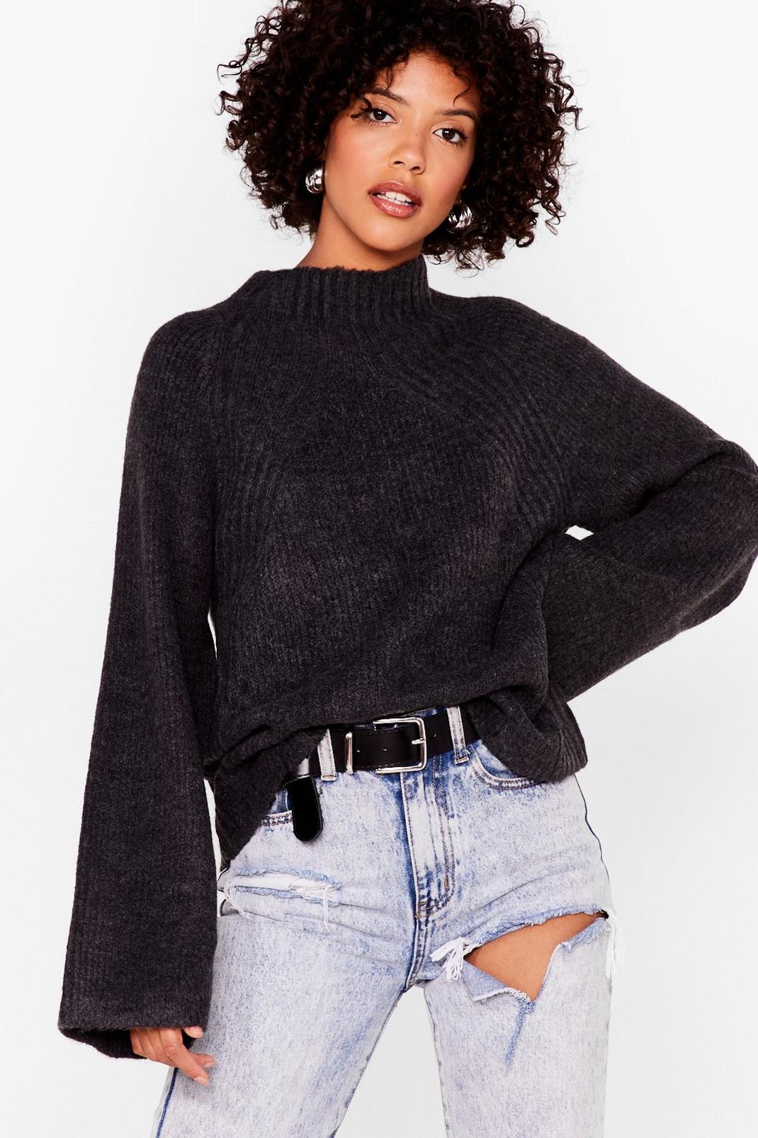 Charcoal Flaring to Go Ribbed Knit Jumper image number 1