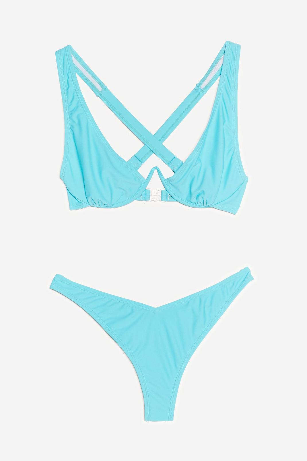 Turquoise Crossover Top And High Leg Bikini Set image number 1