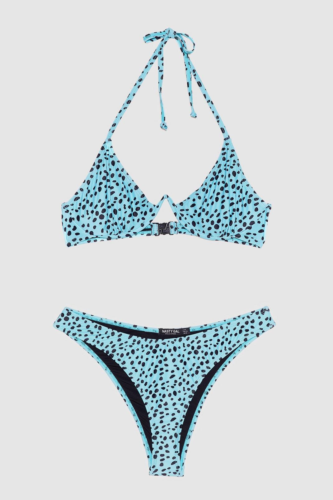 Turquoise Polka Dot Underwire Bikini Set image number 1