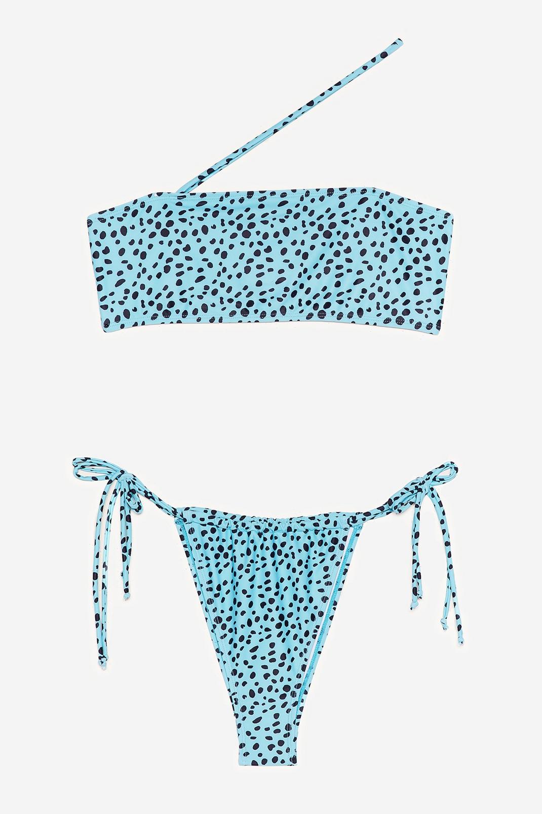 Polka Dot Strappy One Shoulder Bikini Set image number 1