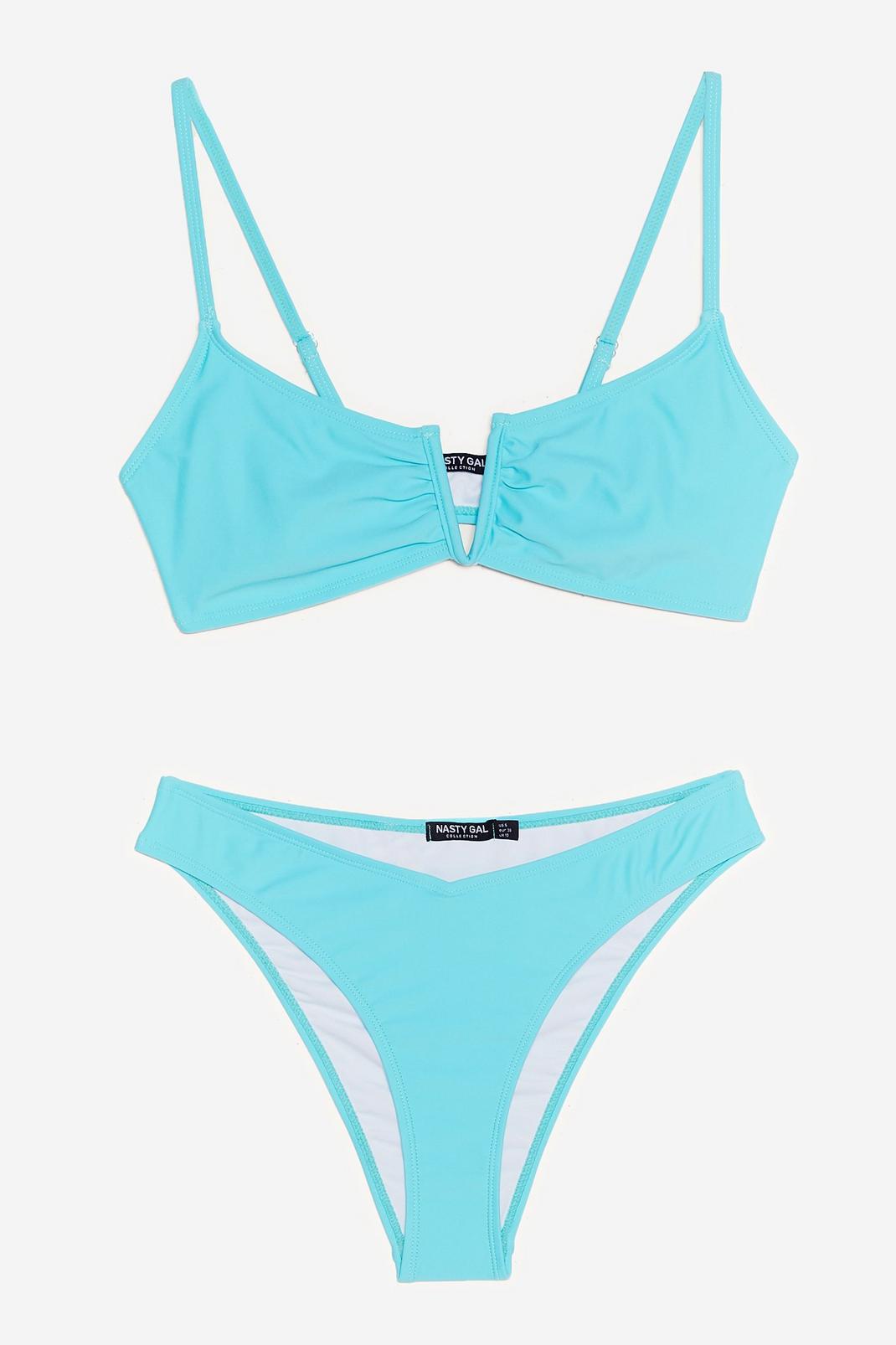 Bikini haut brassière à encoche & bas taille haute Je passe en mode playa, Turquoise image number 1