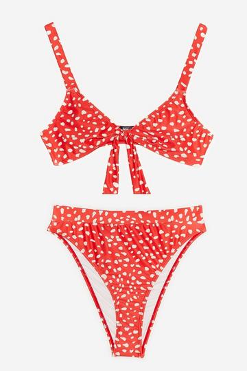 Animal Print Tie Front High Leg Bikini Set terracotta