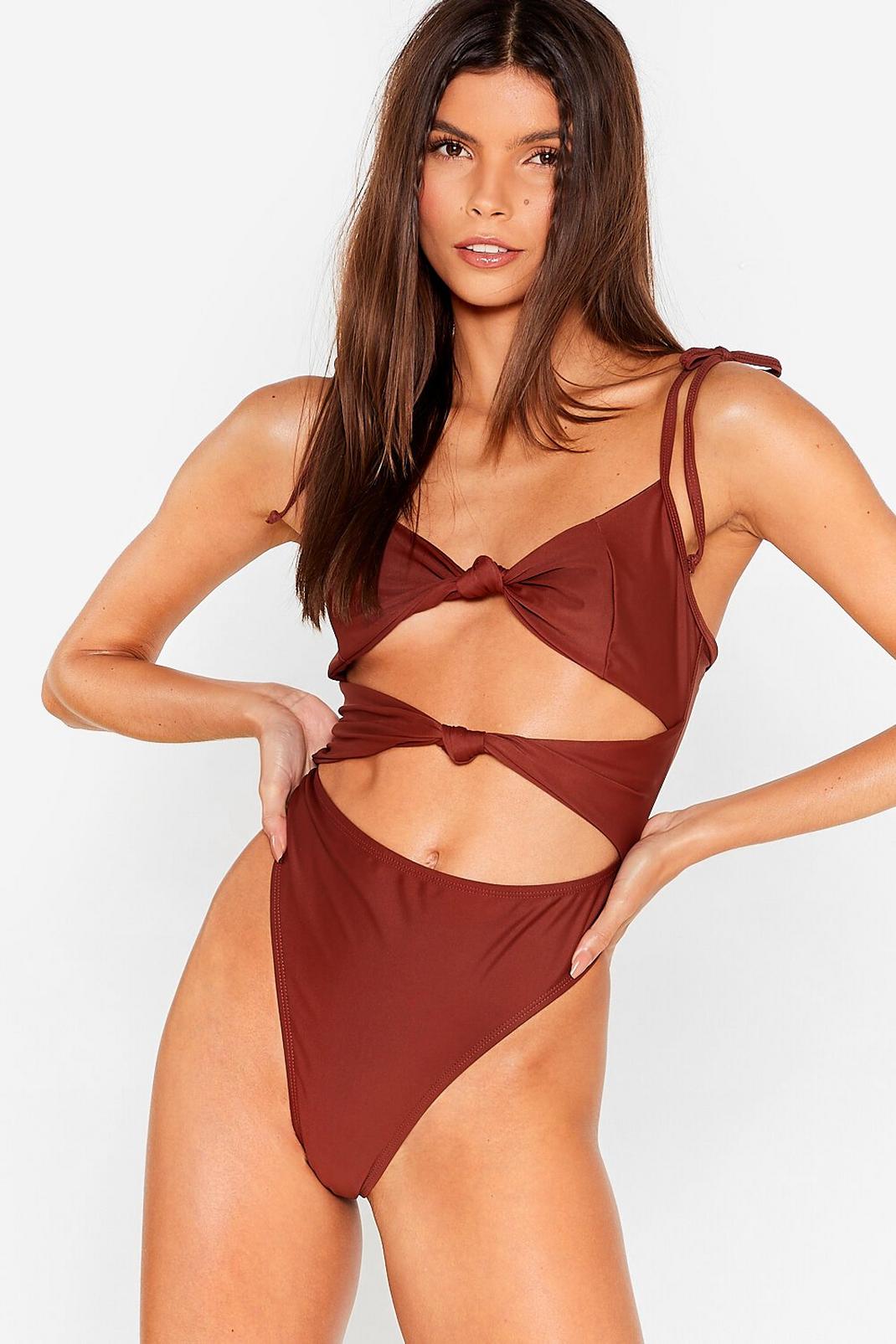 Brown What Do You Sea Tie Cut-Out Swimsuit image number 1