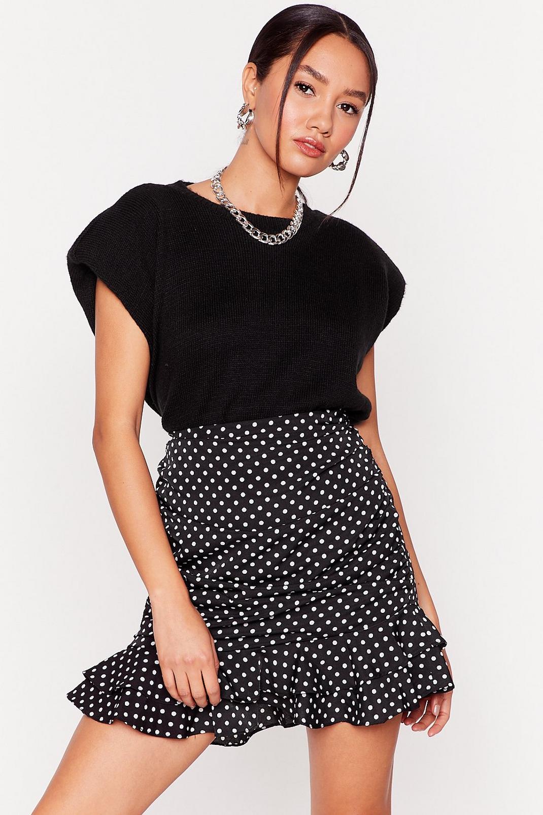 Black Petite Polka Dot Tiered Mini Skirt image number 1
