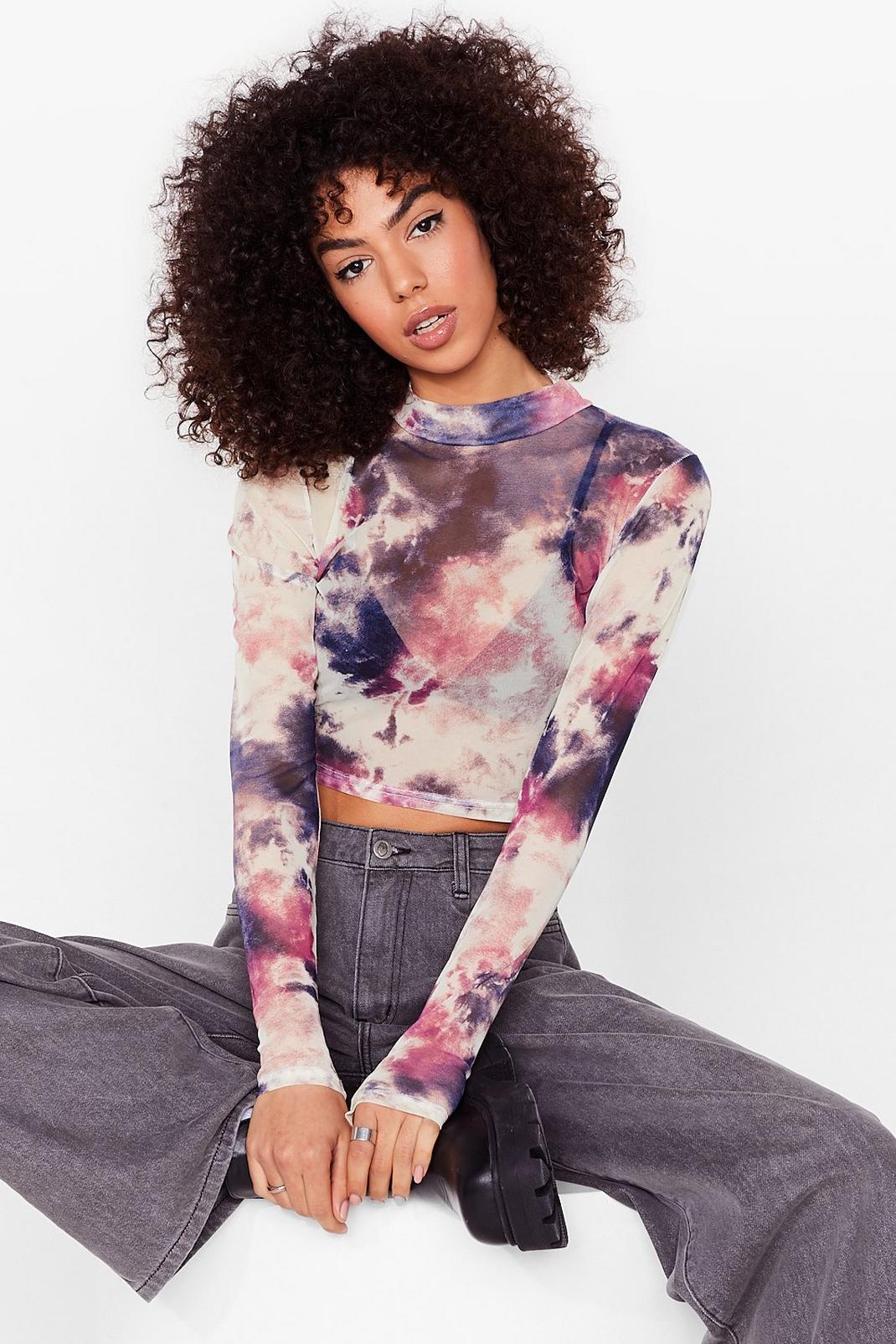 Mauve Give It Your Mesh Shot Tie Dye Crop Top image number 1