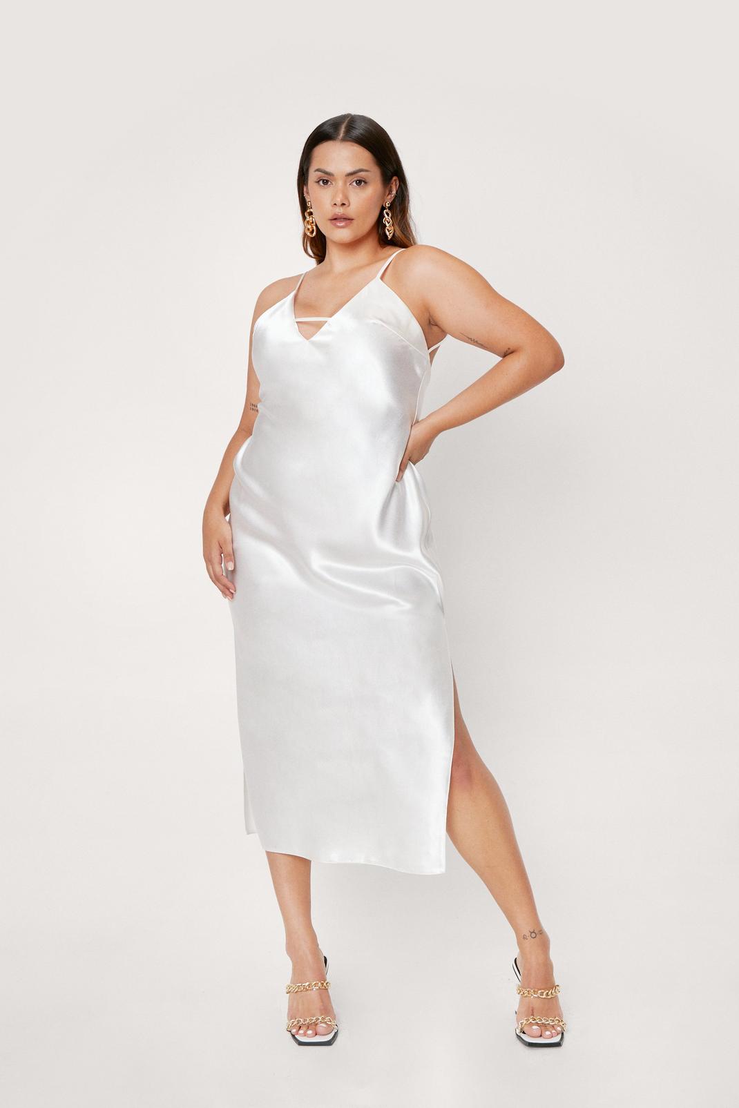 Ivory Plus Size Strappy Slit Cami Midi Dress image number 1
