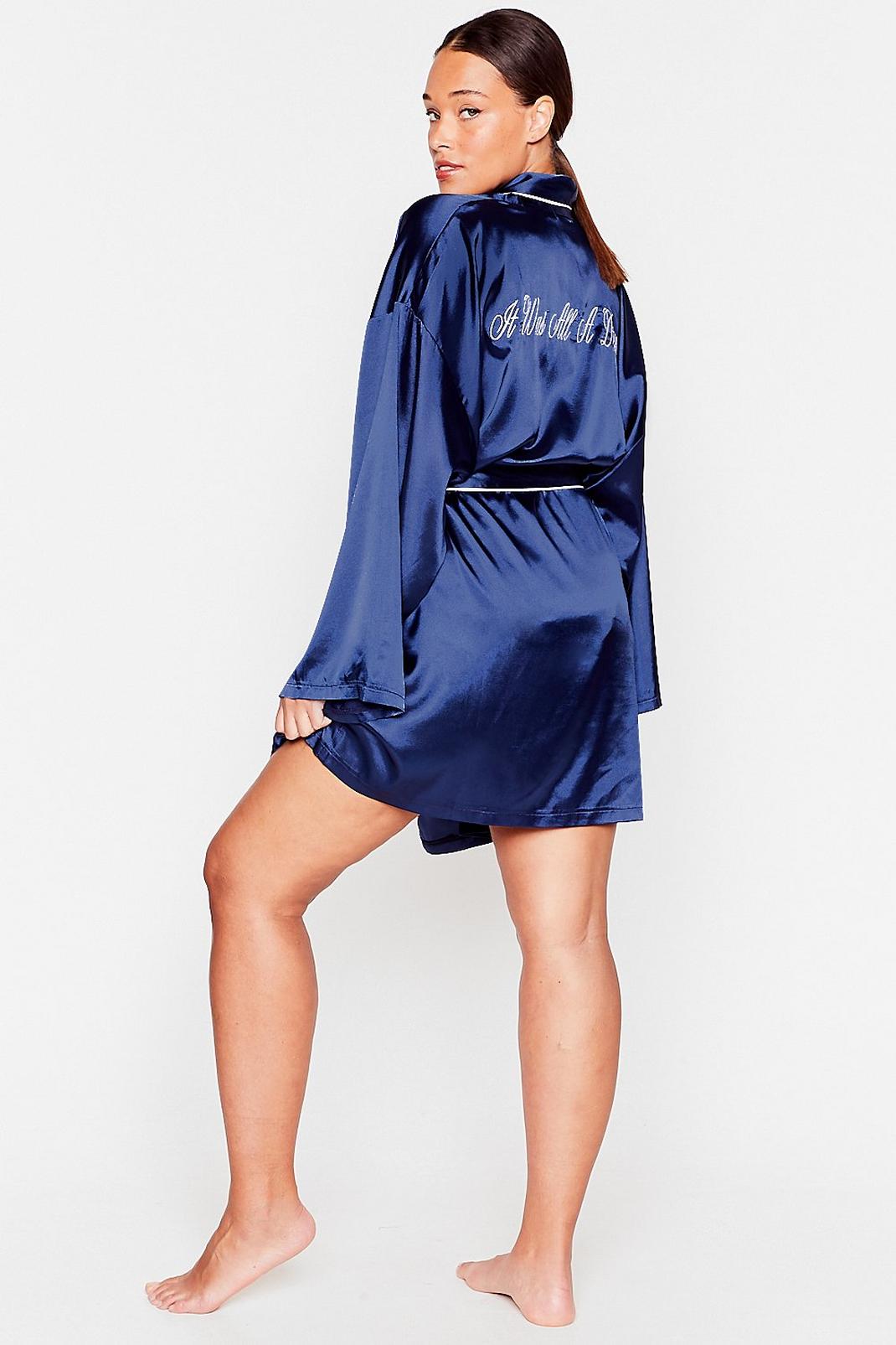Navy It Was All a Dream Plus Size Satin Belted Dressing Gown image number 1