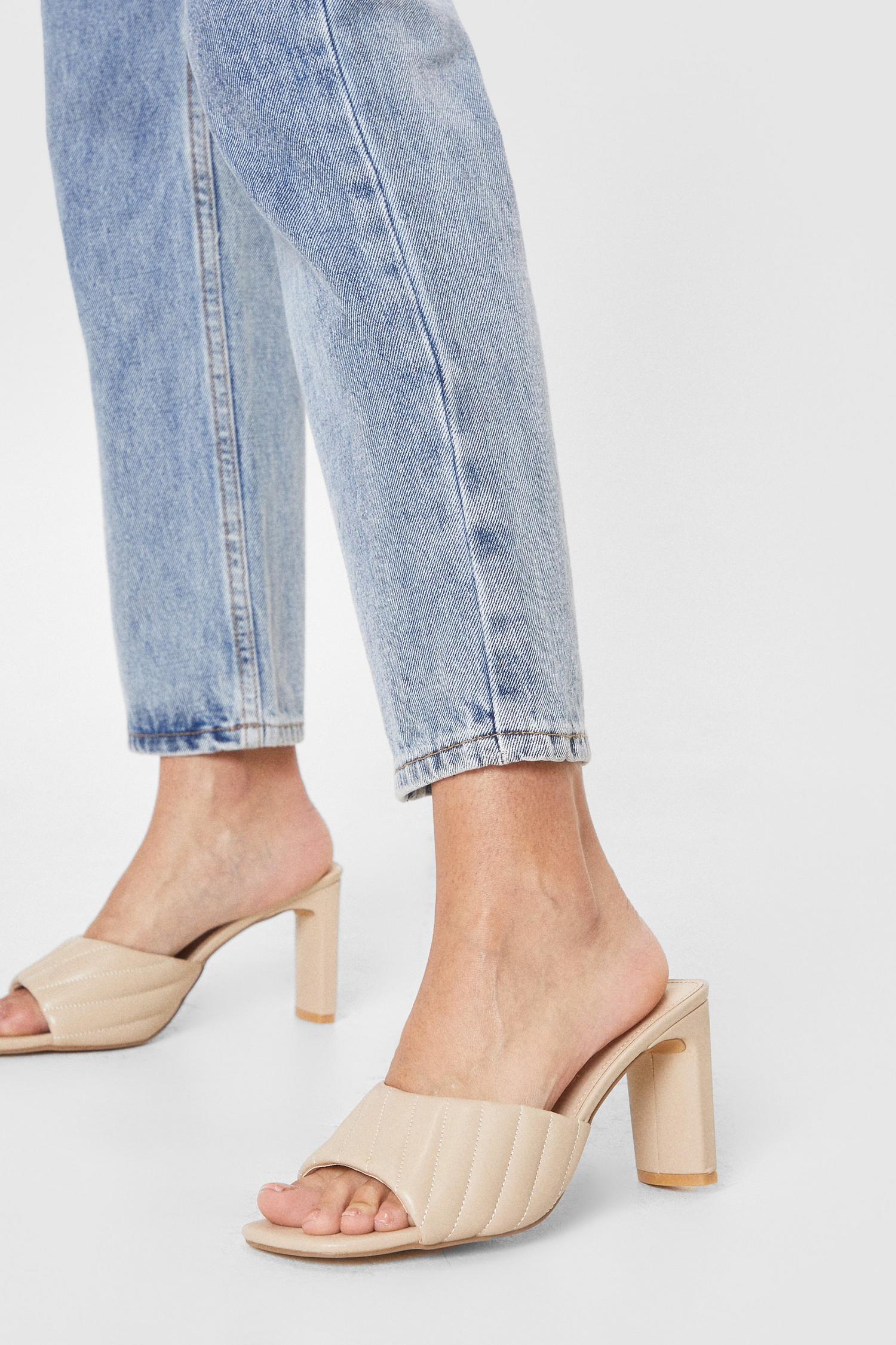 tan block heel mules