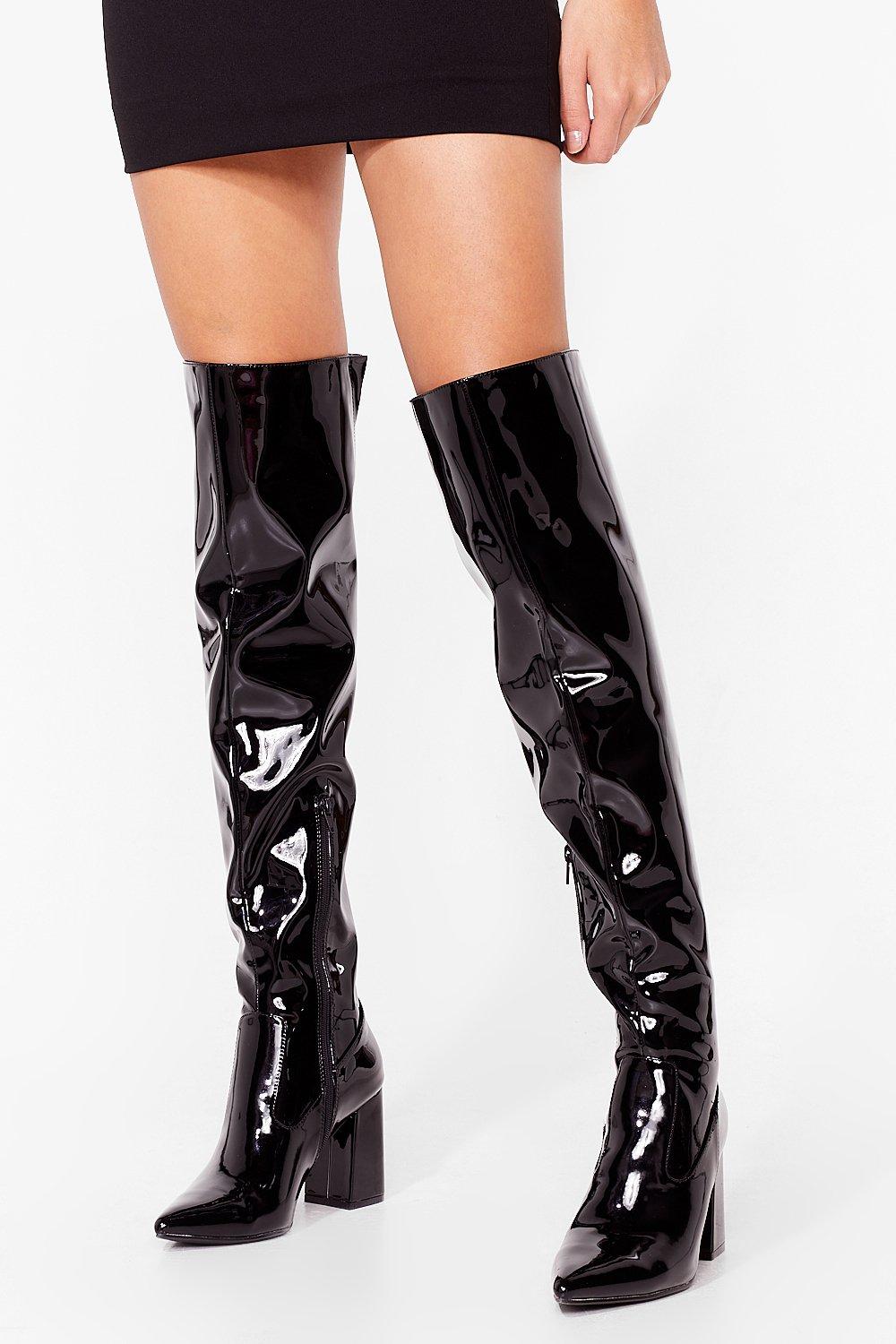 Black shiny over 2025 the knee boots