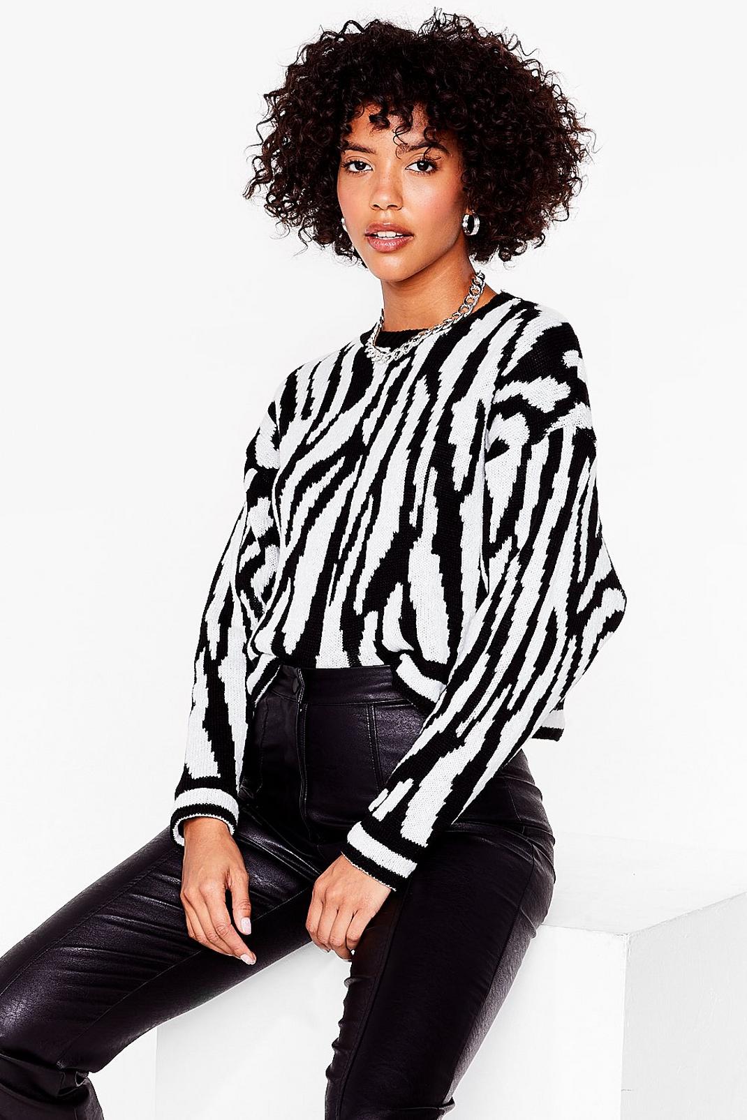 Black Batwing Your A-Game Zebra Knitted Jumper image number 1