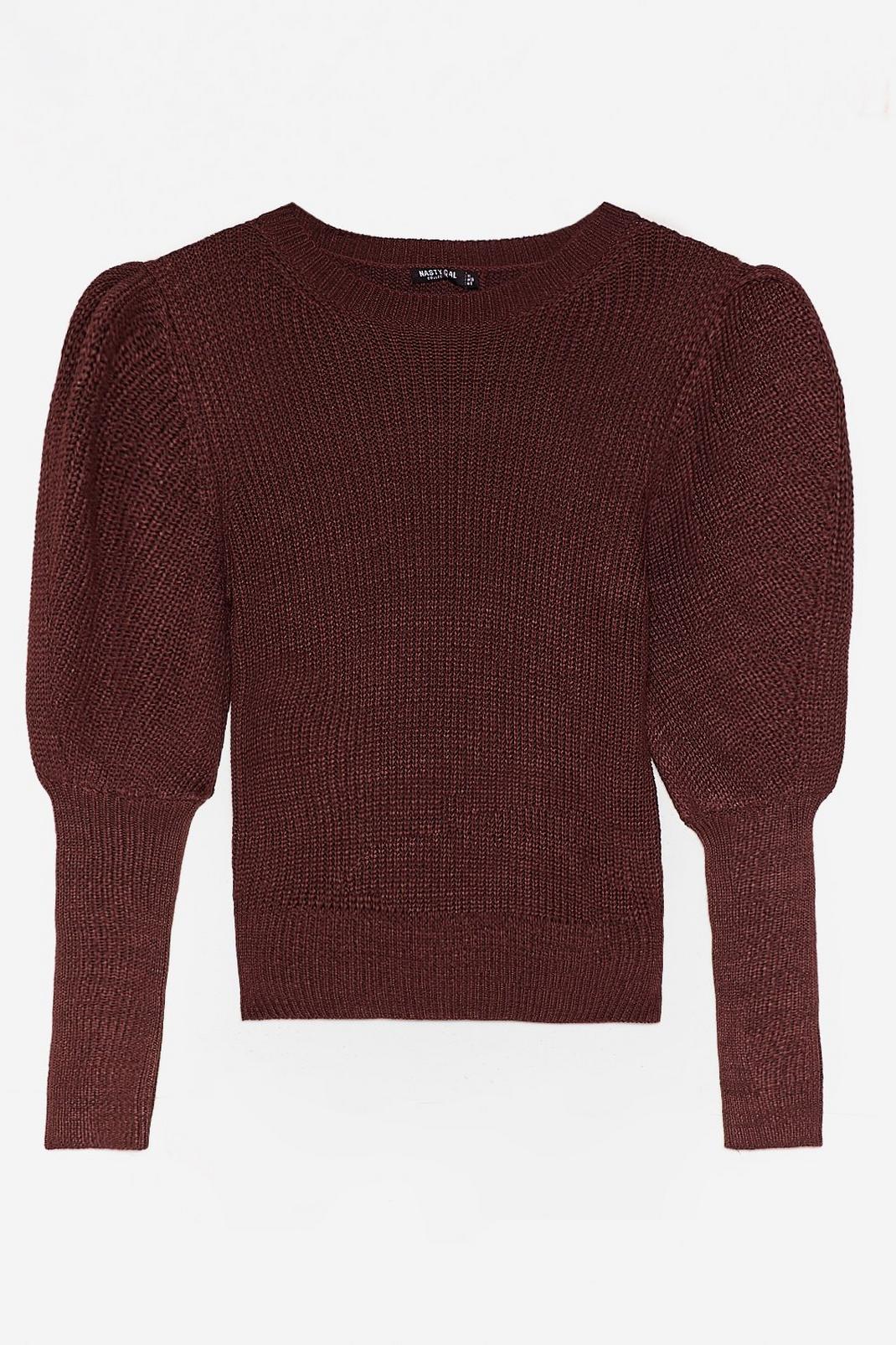 Chocolate Knitted Puff Sleeve Jumper image number 1