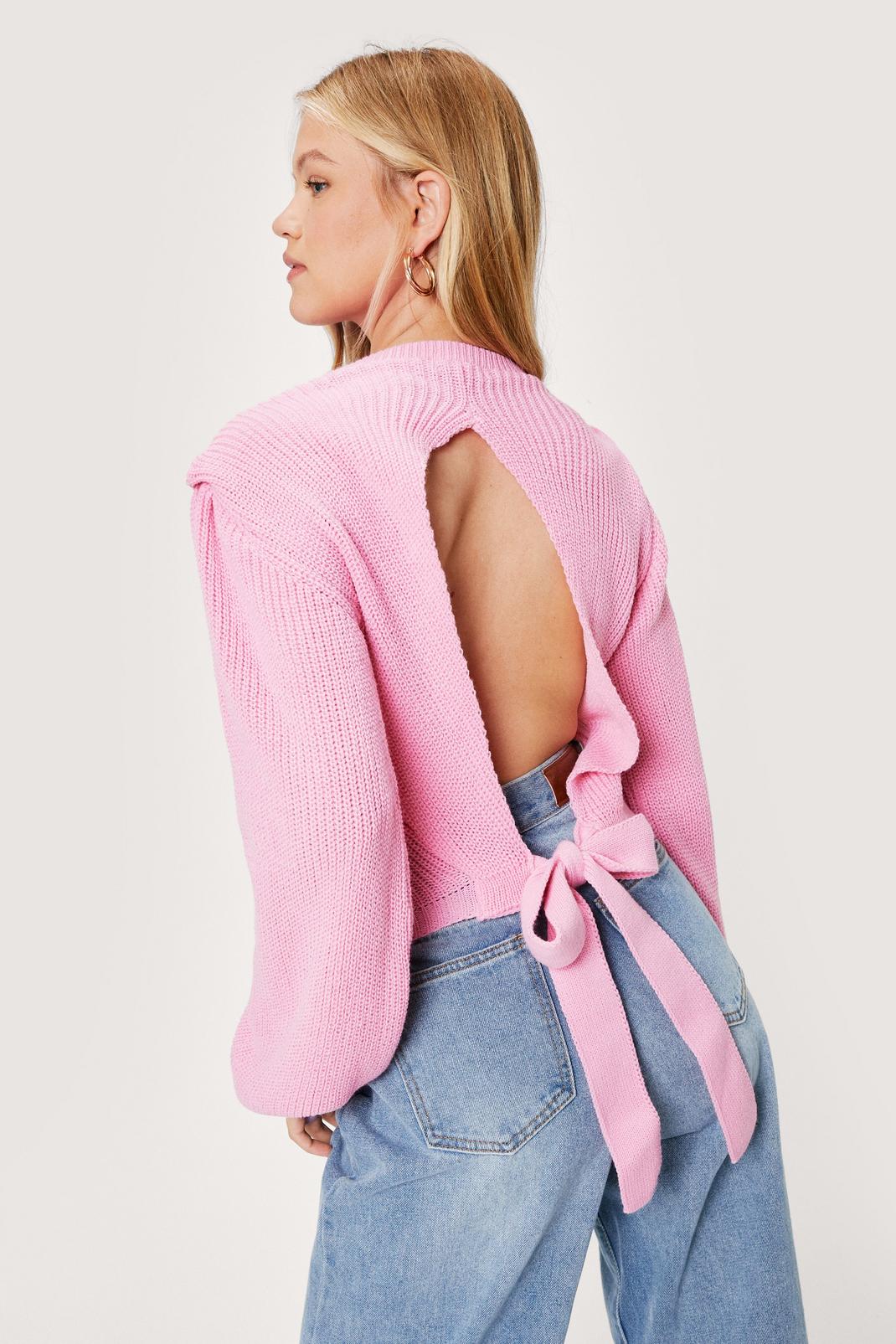 Pull ouvert au dos avec manches bouffantes , Pink image number 1