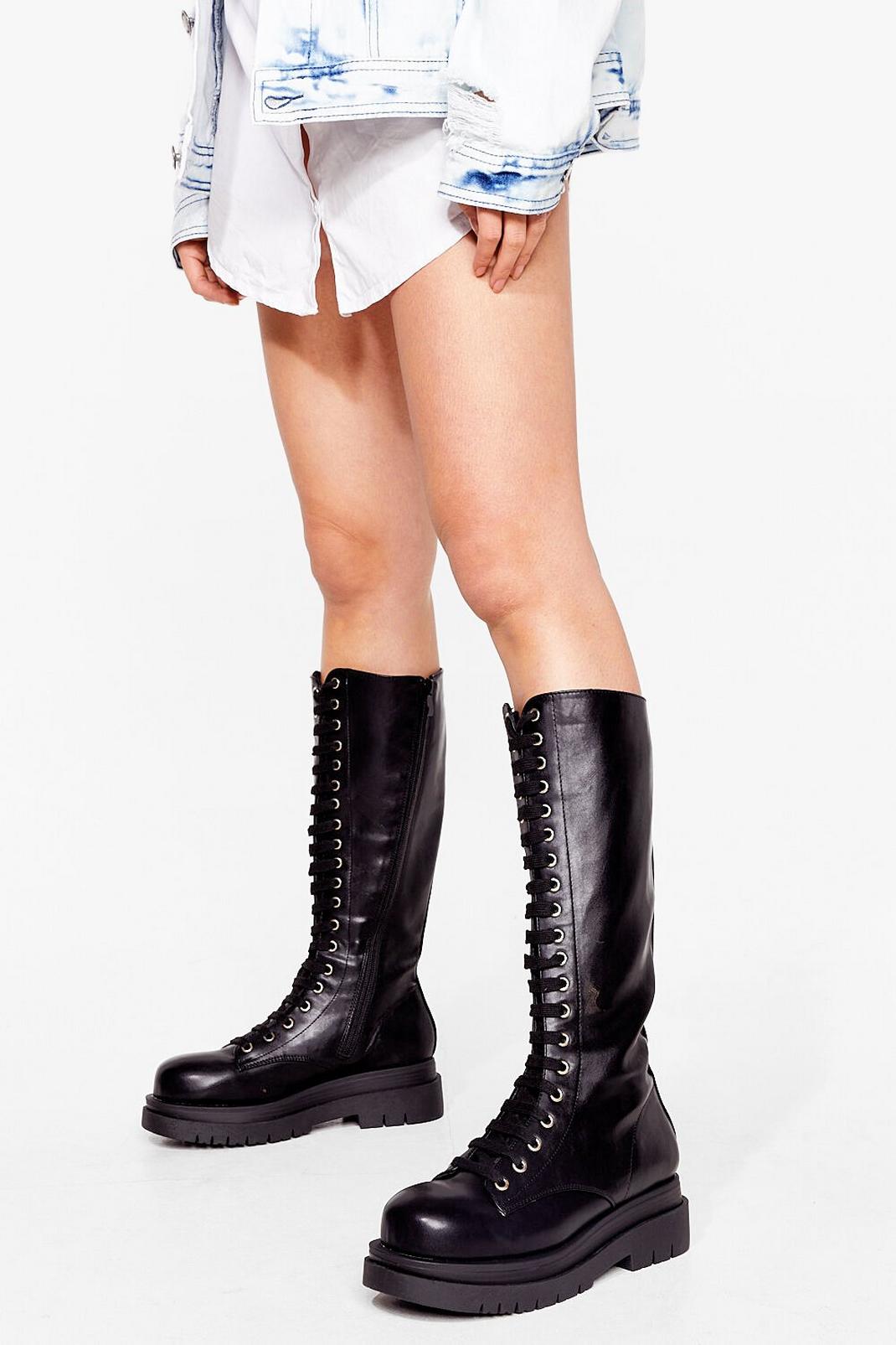 105 Lace Up Mid Calf Biker Boots image number 2