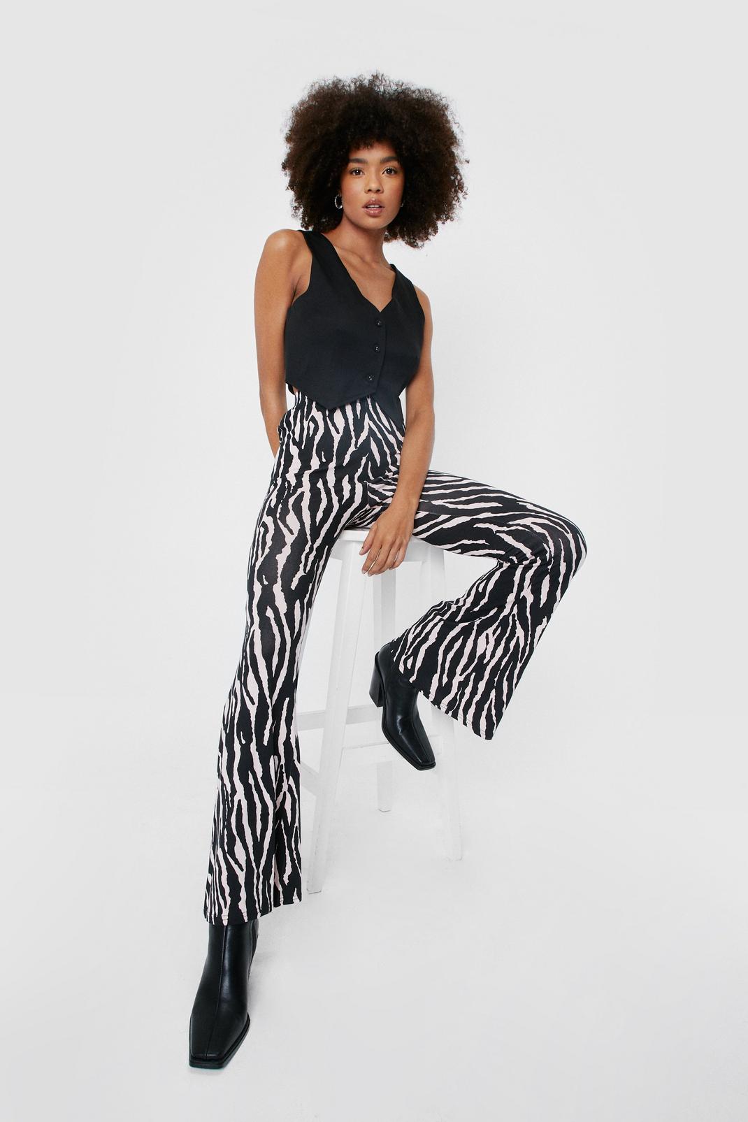 Blush You Herd Me Zebra Flare Trousers image number 1