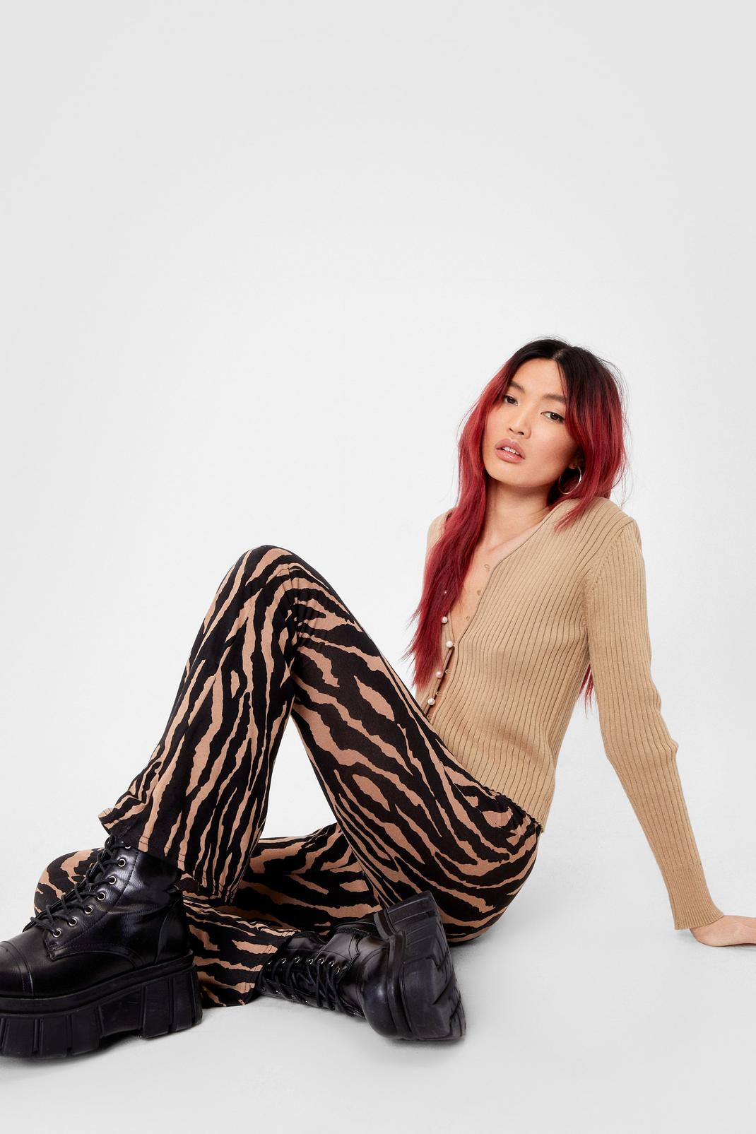 Caramel You Herd Me Zebra Flare Trousers image number 1