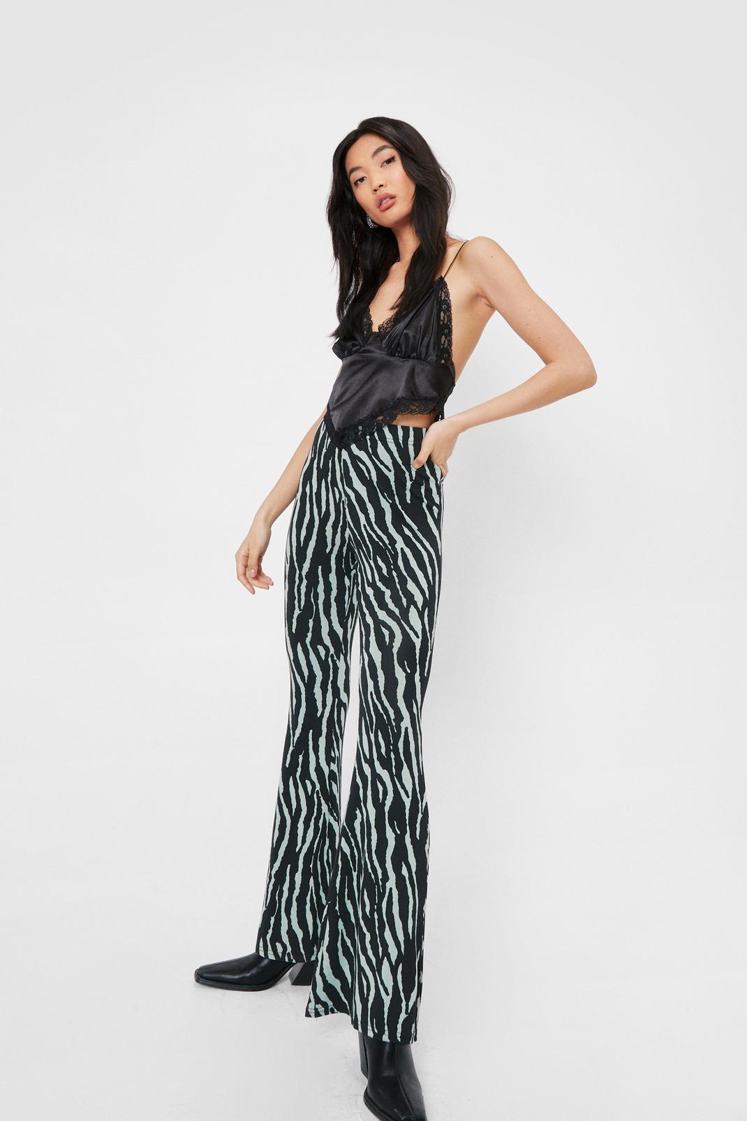 Sage You Herd Me Zebra Flare Trousers image number 1