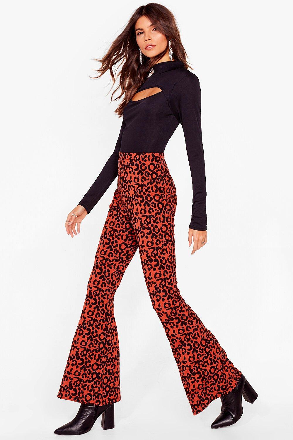 red leopard print flares