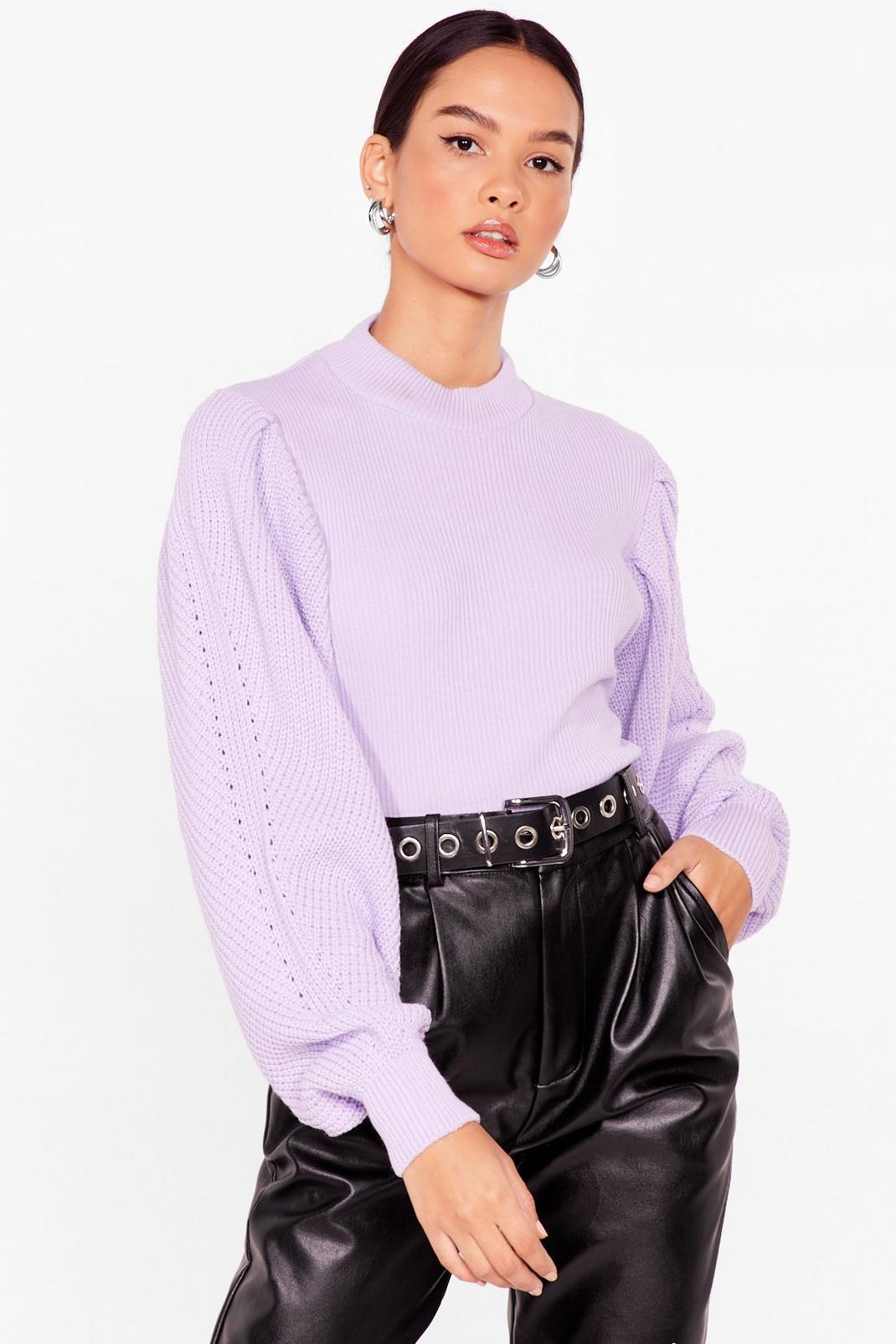 Lilac Balloon Sleeve High Neck Jumper image number 1