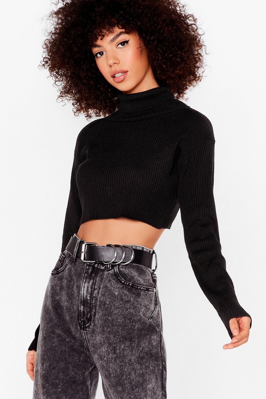 Roll With Knit Cropped Turtleneck Sweater image number 1