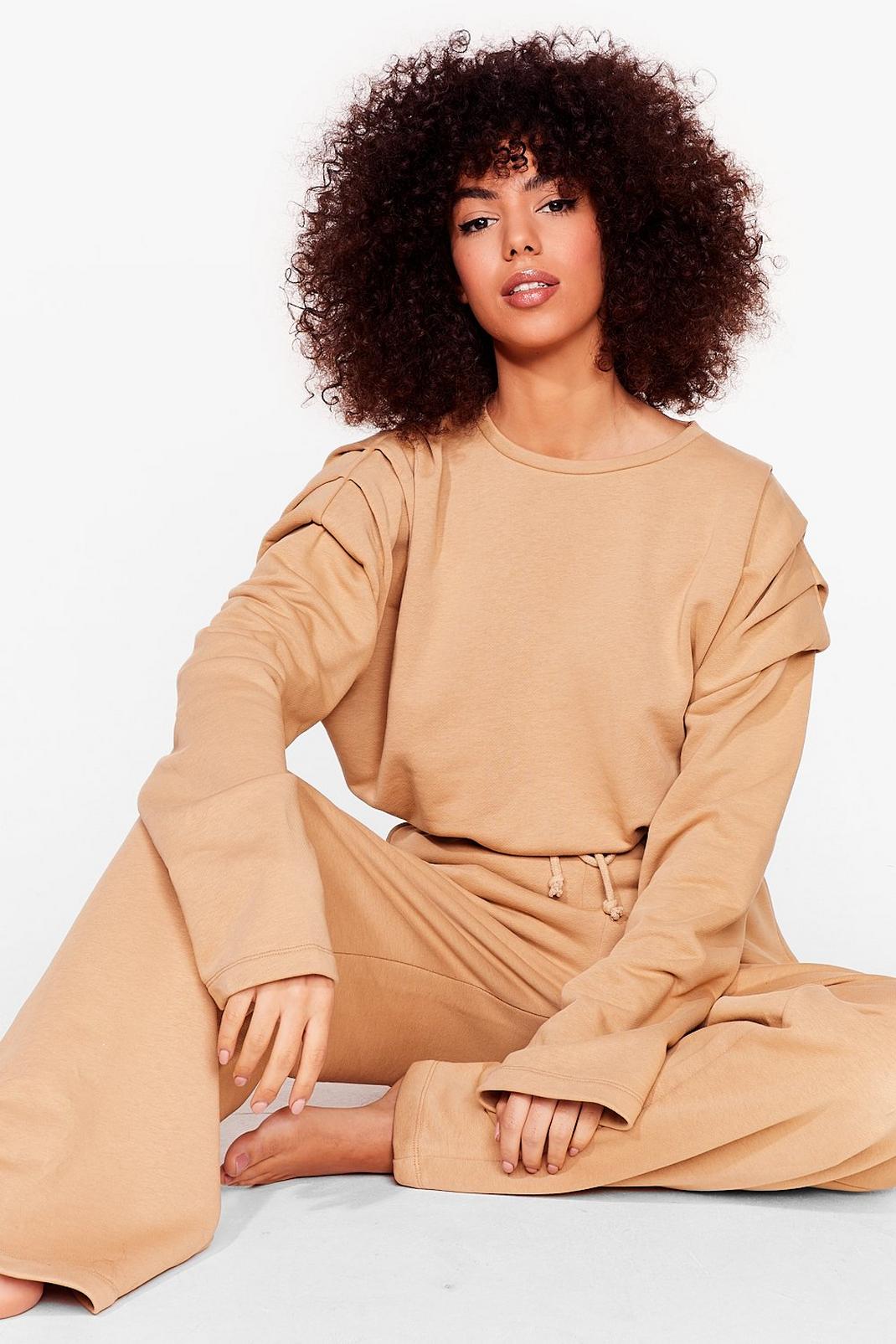 Oatmeal Cropped Sweatshirt and Tracksuit Pants Set image number 1