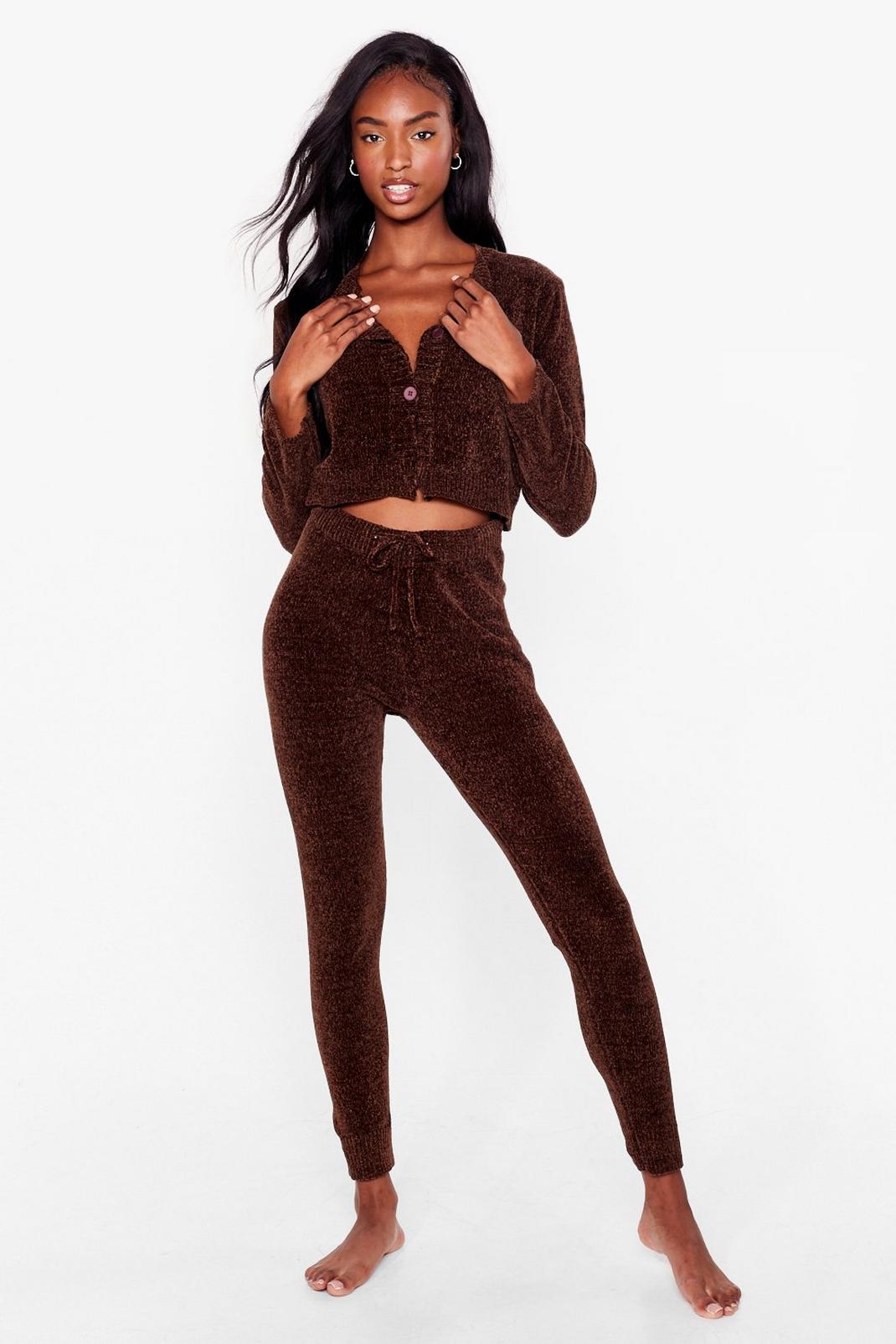Chocolate Chenille Crop Cardigan and Joggers Set image number 1