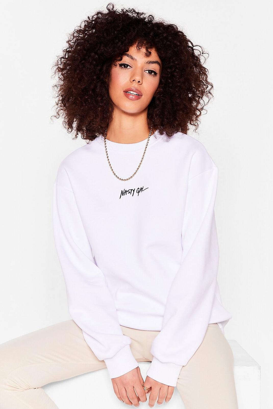 Sweat oversize griffé Nasty Gal, White image number 1
