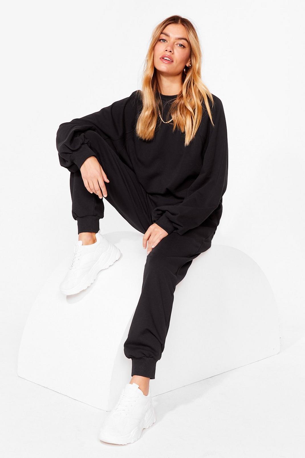 Black Just Chill Out Sweatshirt and Sweatpants Lounge Set image number 1