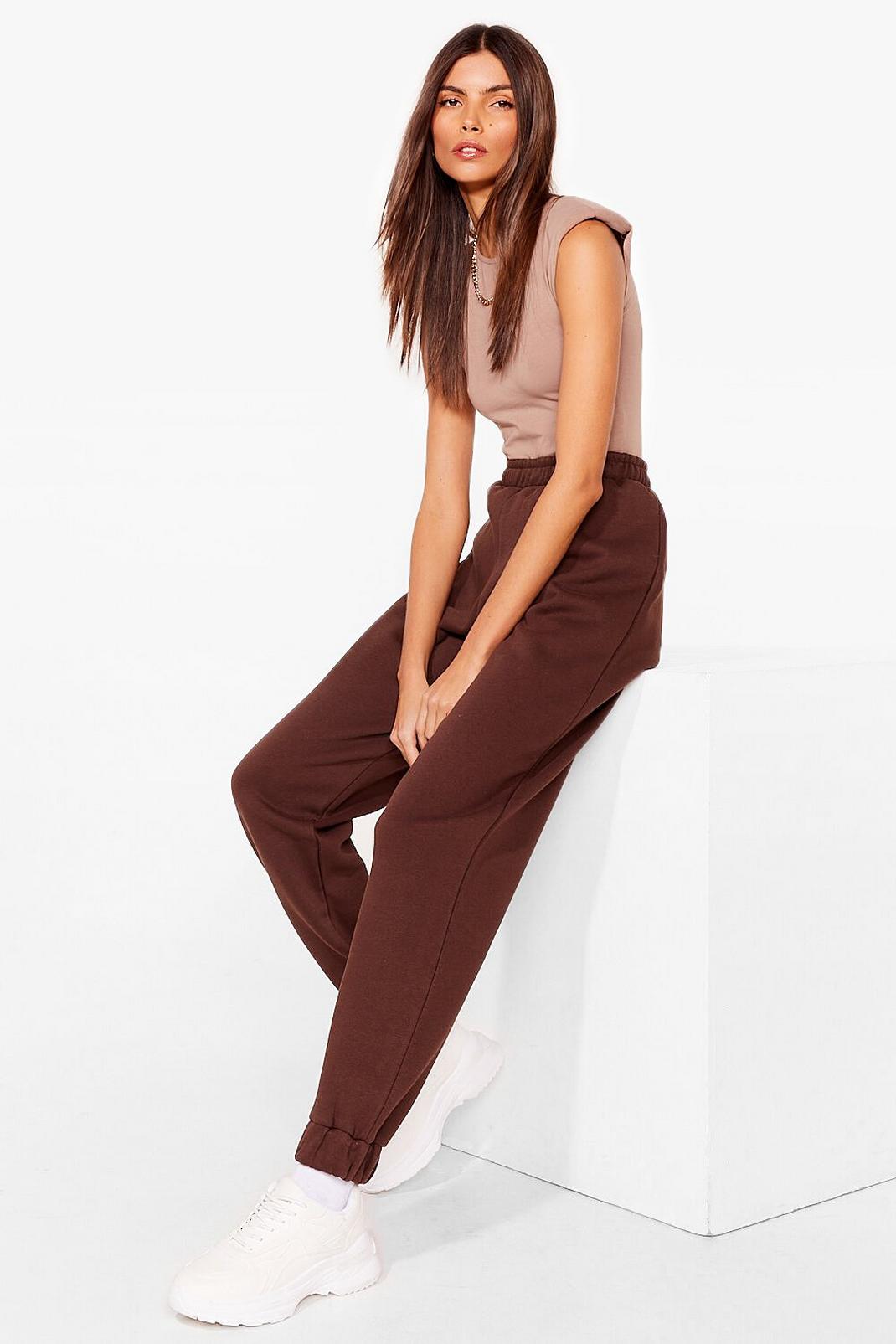 Chocolate High Waisted Cuffed Oversized Joggers image number 1