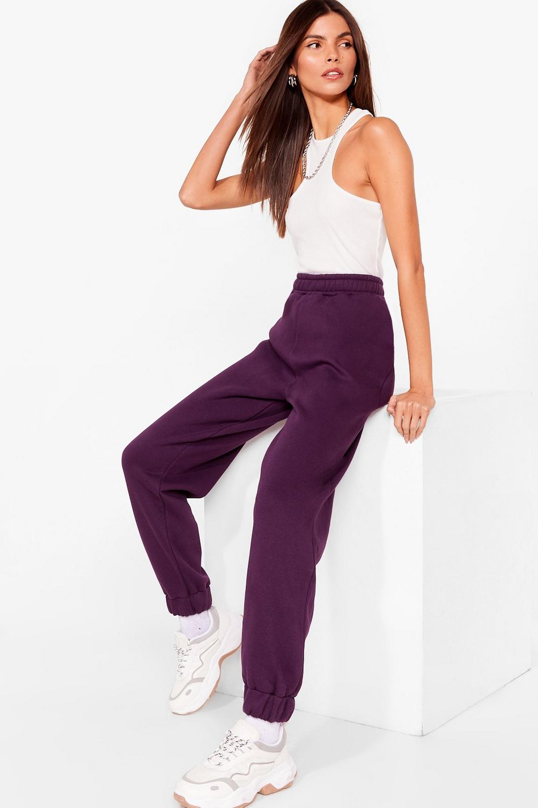 Plum High Waisted Cuffed Oversized Joggers image number 1