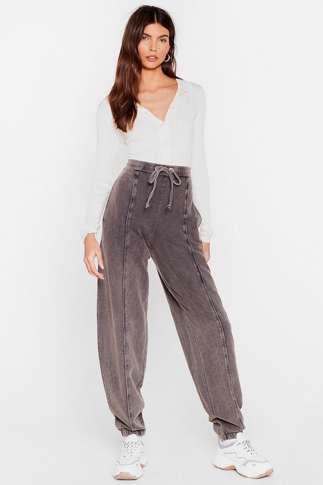 Grey Sit Back and Acid Wash High-Waisted Joggers image number 1