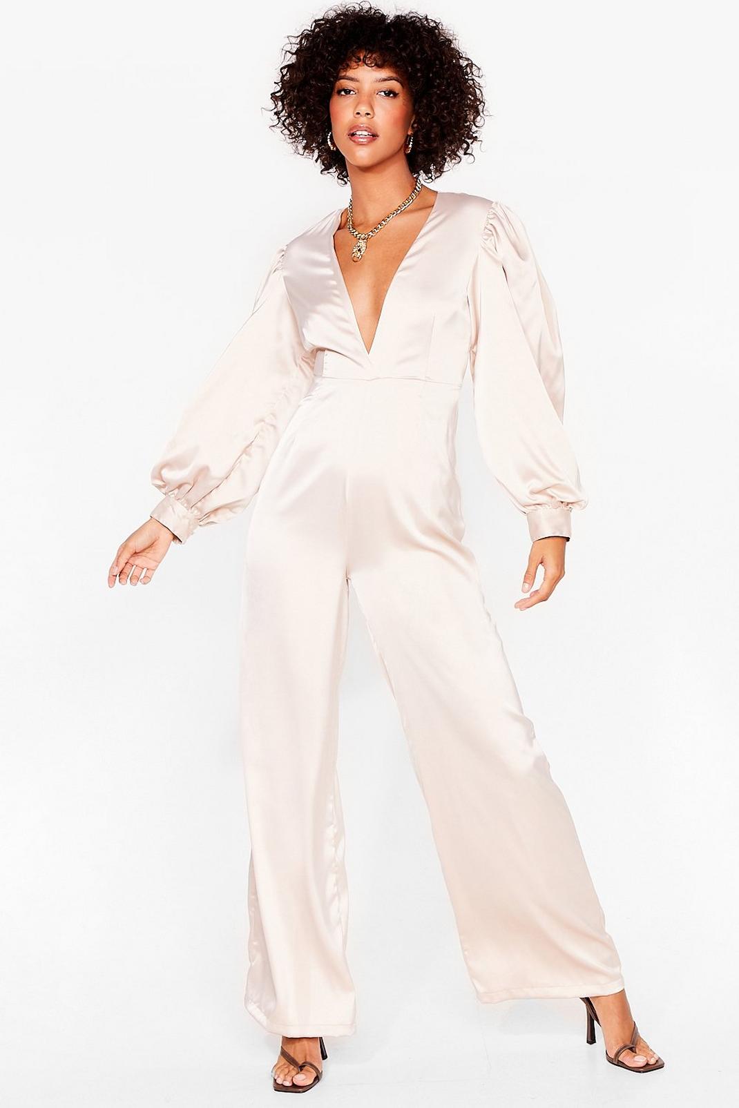 Plunge Straight In Satin Wide-Leg Jumpsuit image number 1