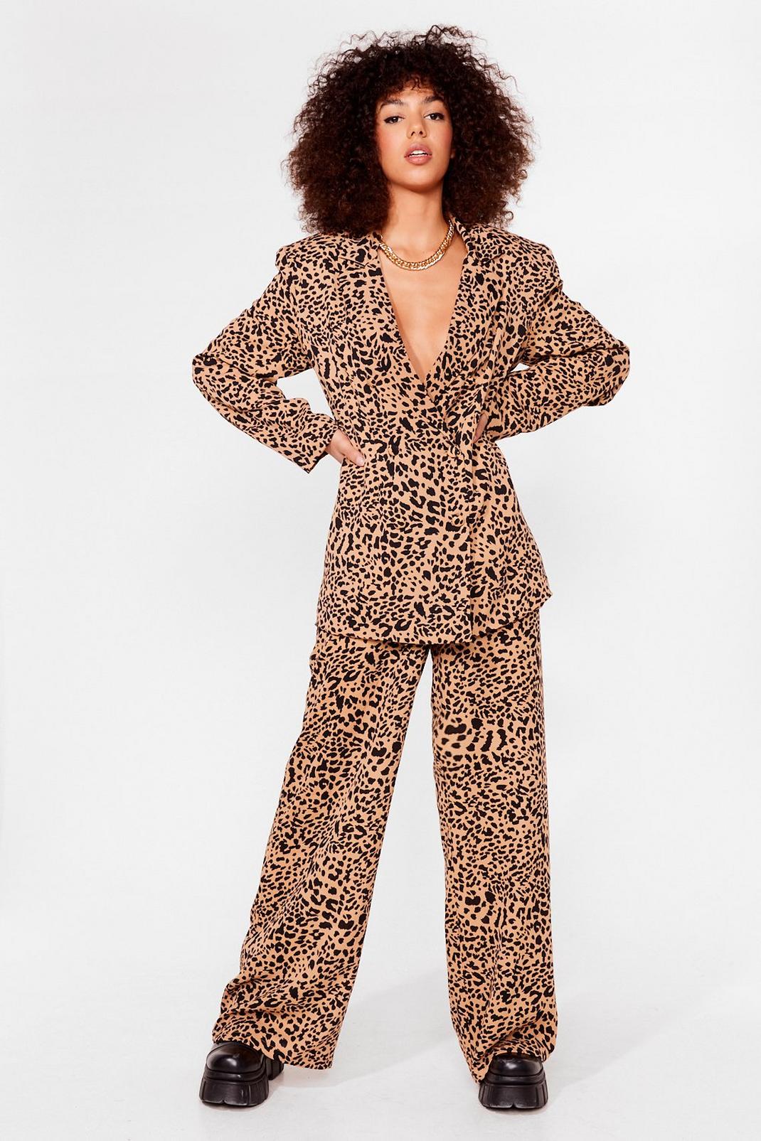 Brown Play the Wild Card Leopard Wide-Leg Pants image number 1