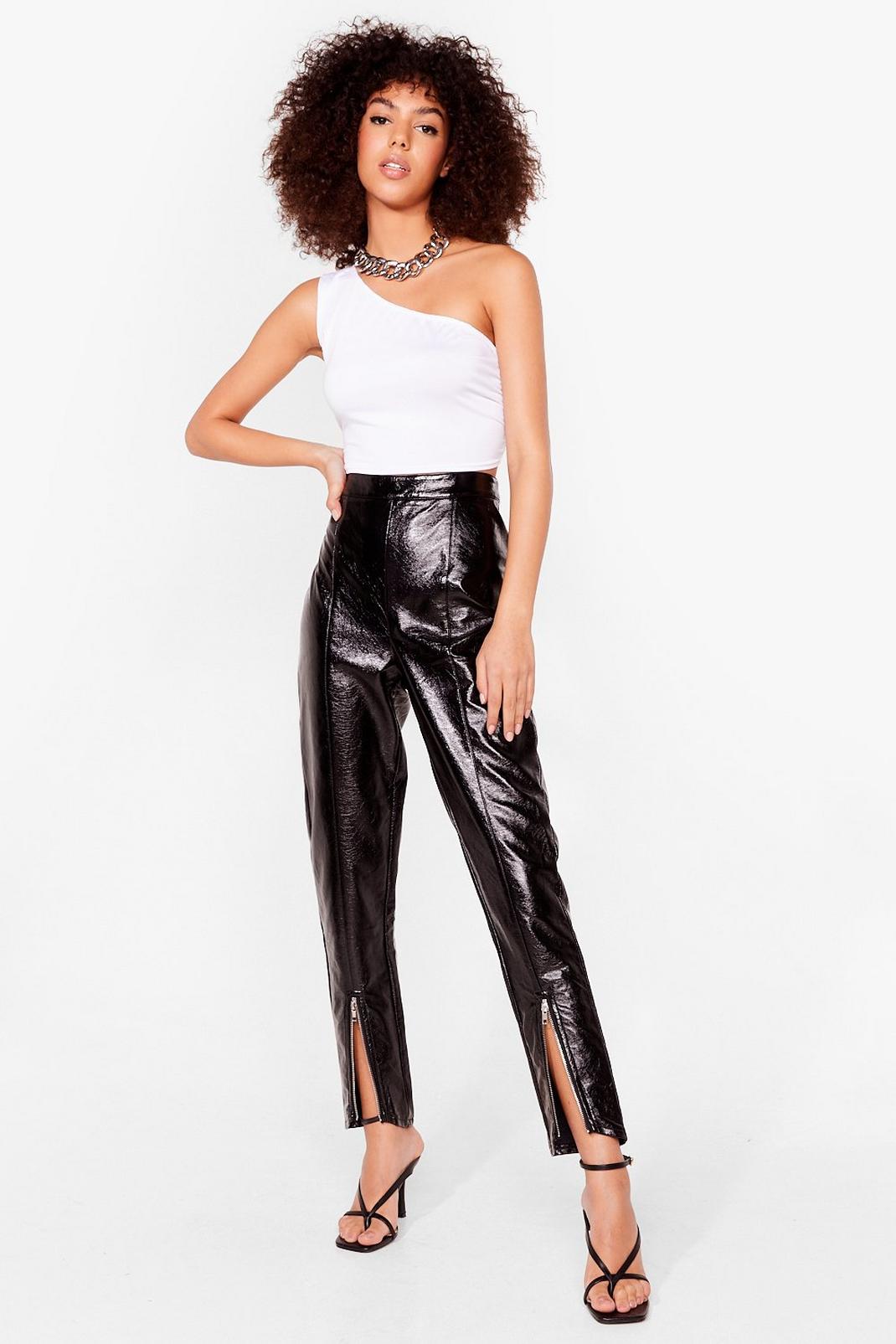 Black Our Zips Are Sealed High-Waisted Vinyl Trousers image number 1