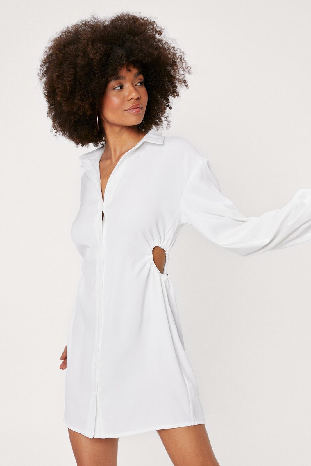 White Cut Out Mini Shirt Dress image number 1