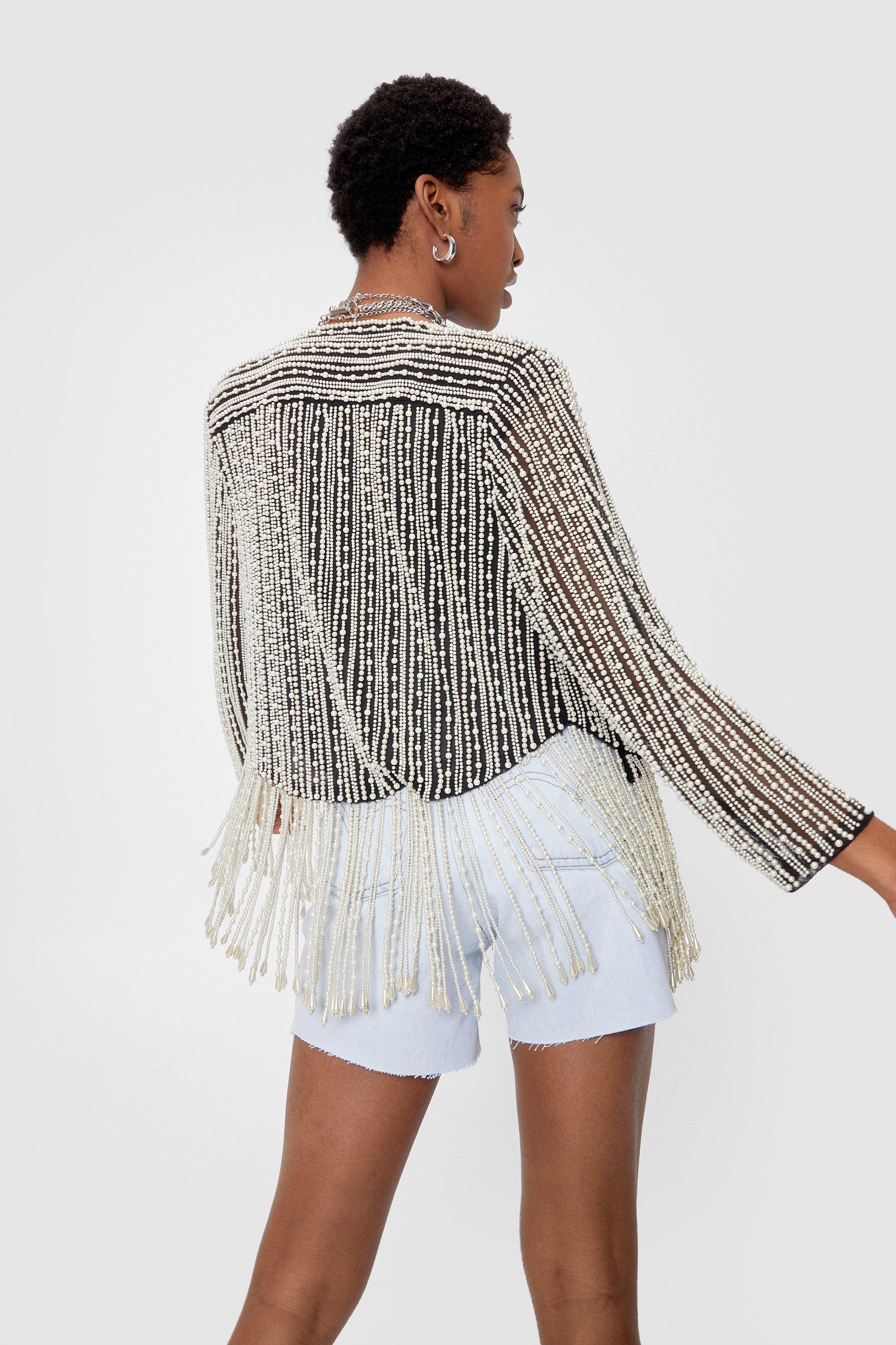 Pearl Embellished Fringed Jacket