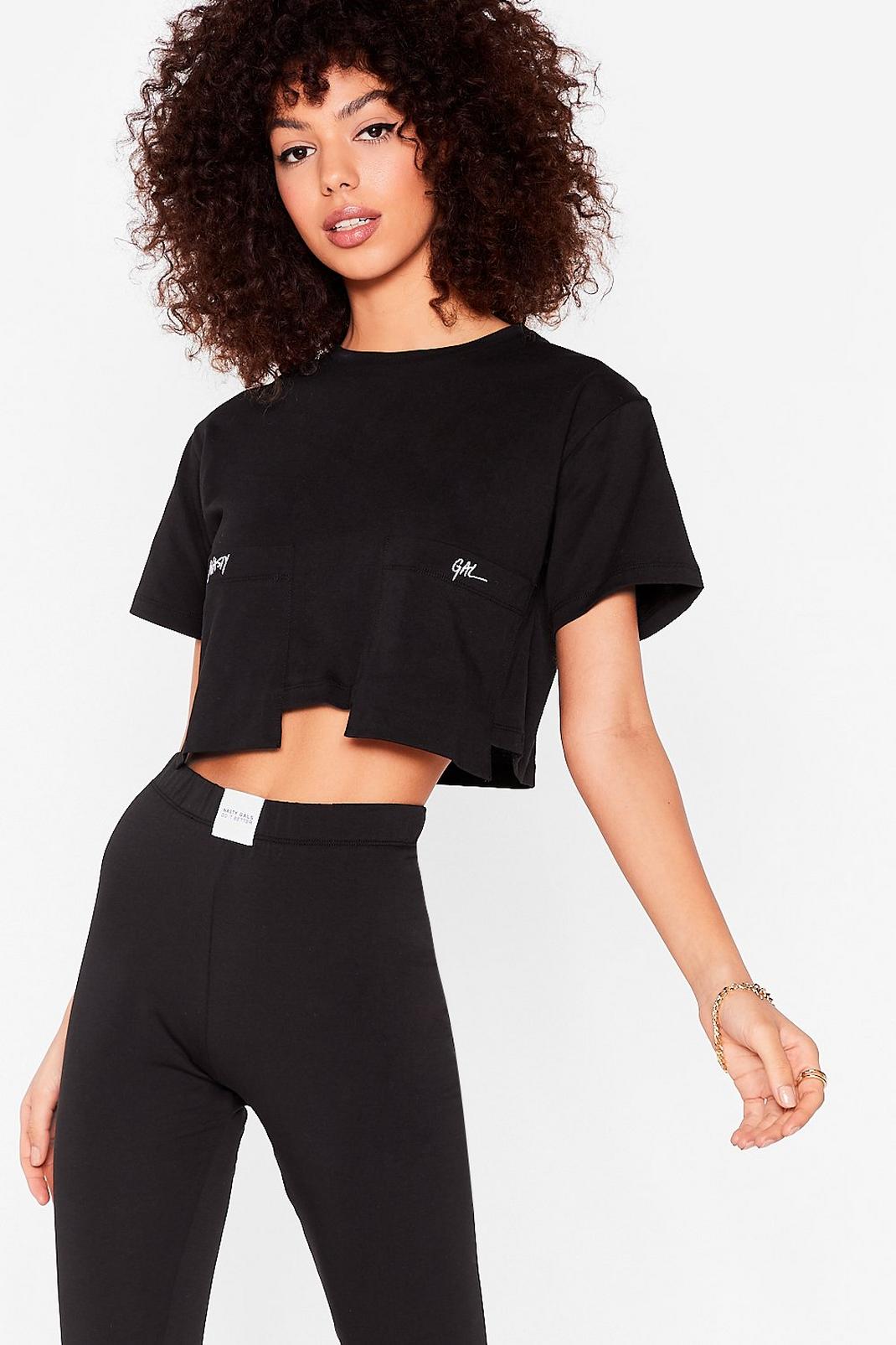 Black Nasty Gal Cut Out Cropped T-Shirt image number 1