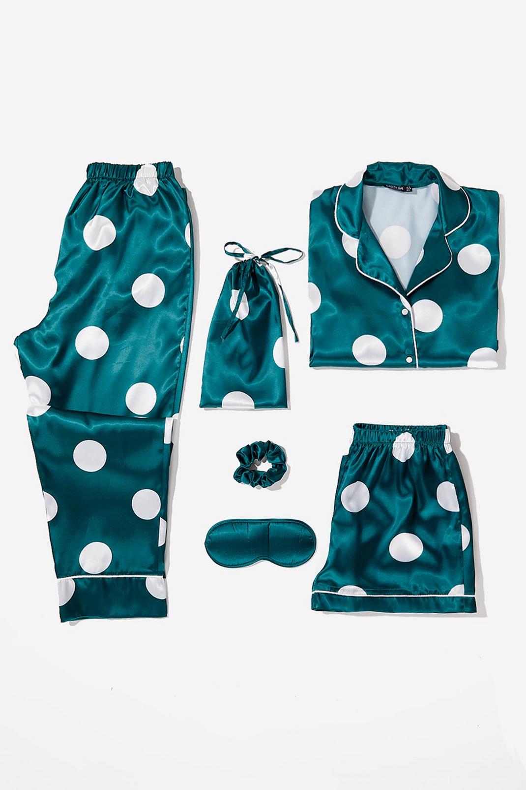 Emerald Polka Dot Satin Pyjama 6-Pc Set image number 1