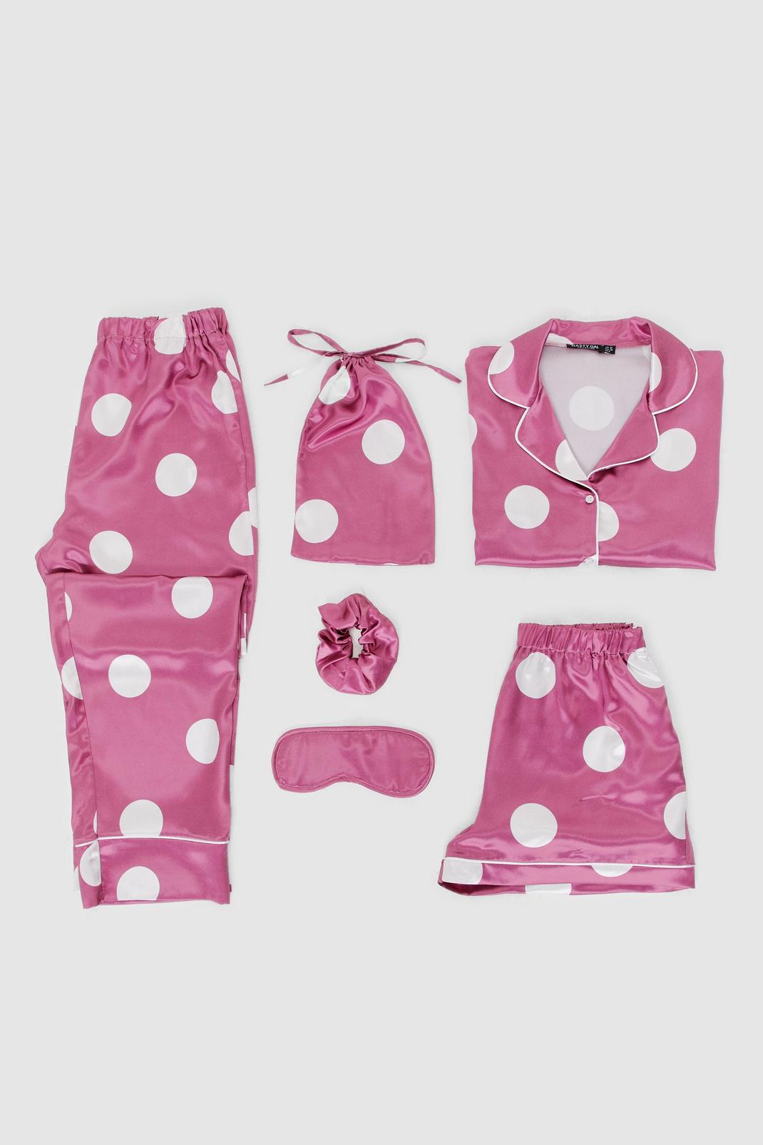 Pink Polka Dot Satin Pajama 6-Pc Set image number 1