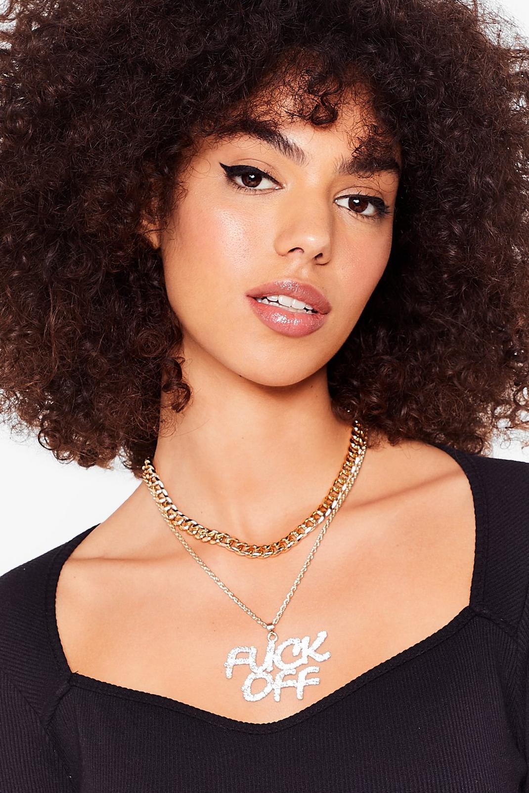 Gold Fuck Off Diamante Drop Chain Necklace image number 1