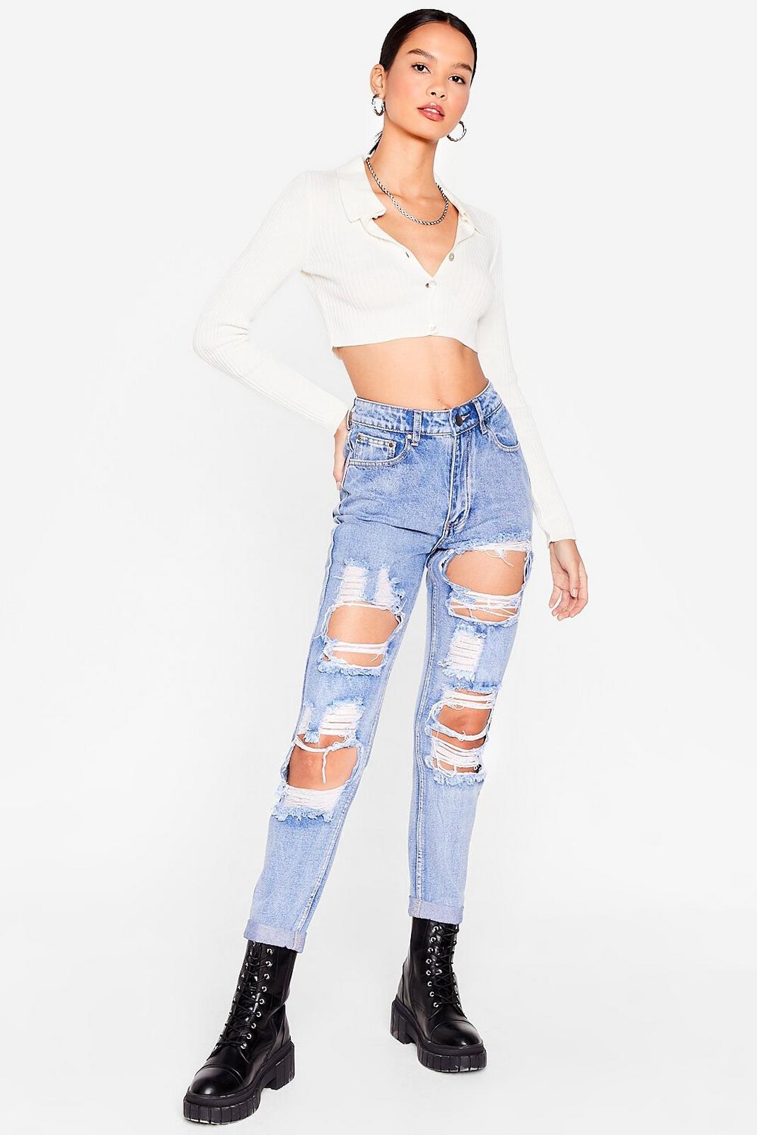 Light blue Relaxed Ripped Mom Jeans image number 1