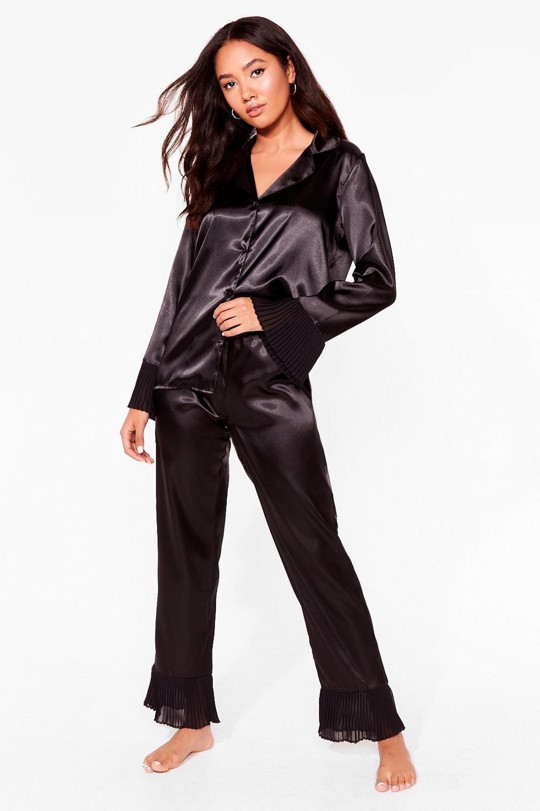 Black Get Chiffon With It Petite Satin Trousers Pyjama Set image number 1