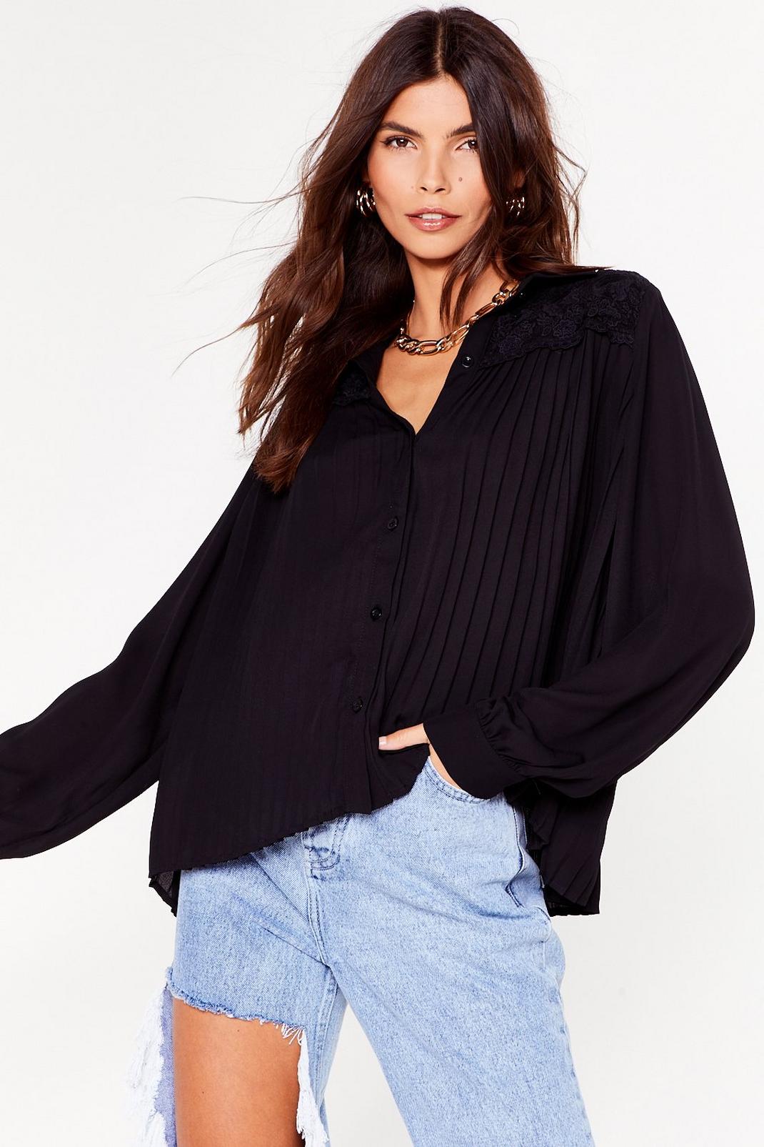 Black Get a Move On Pleated Button-Down Shirt image number 1